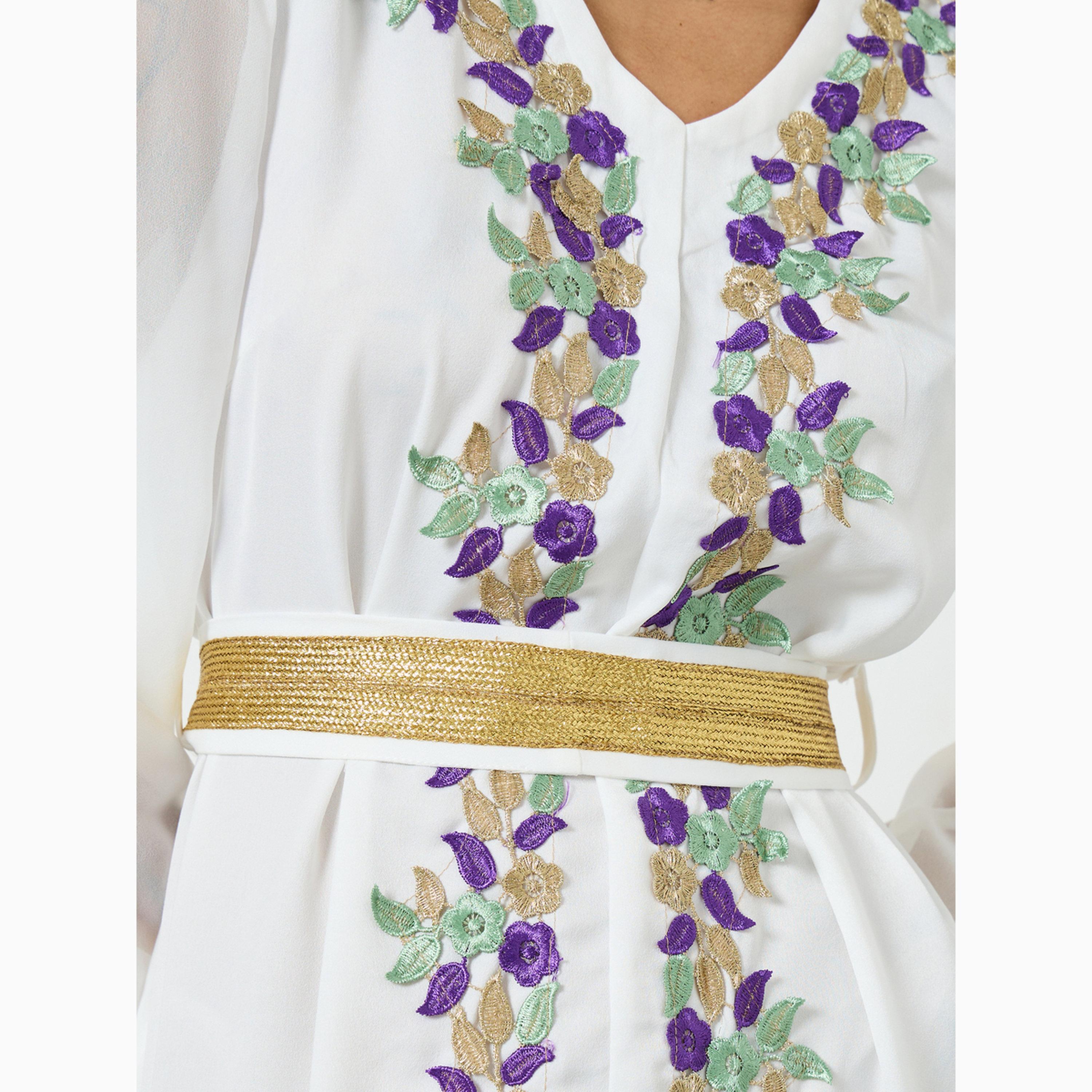 Take Two White Floral Patch Midi Dress with Tie-Belt-women-clothing-dresses-image-5
