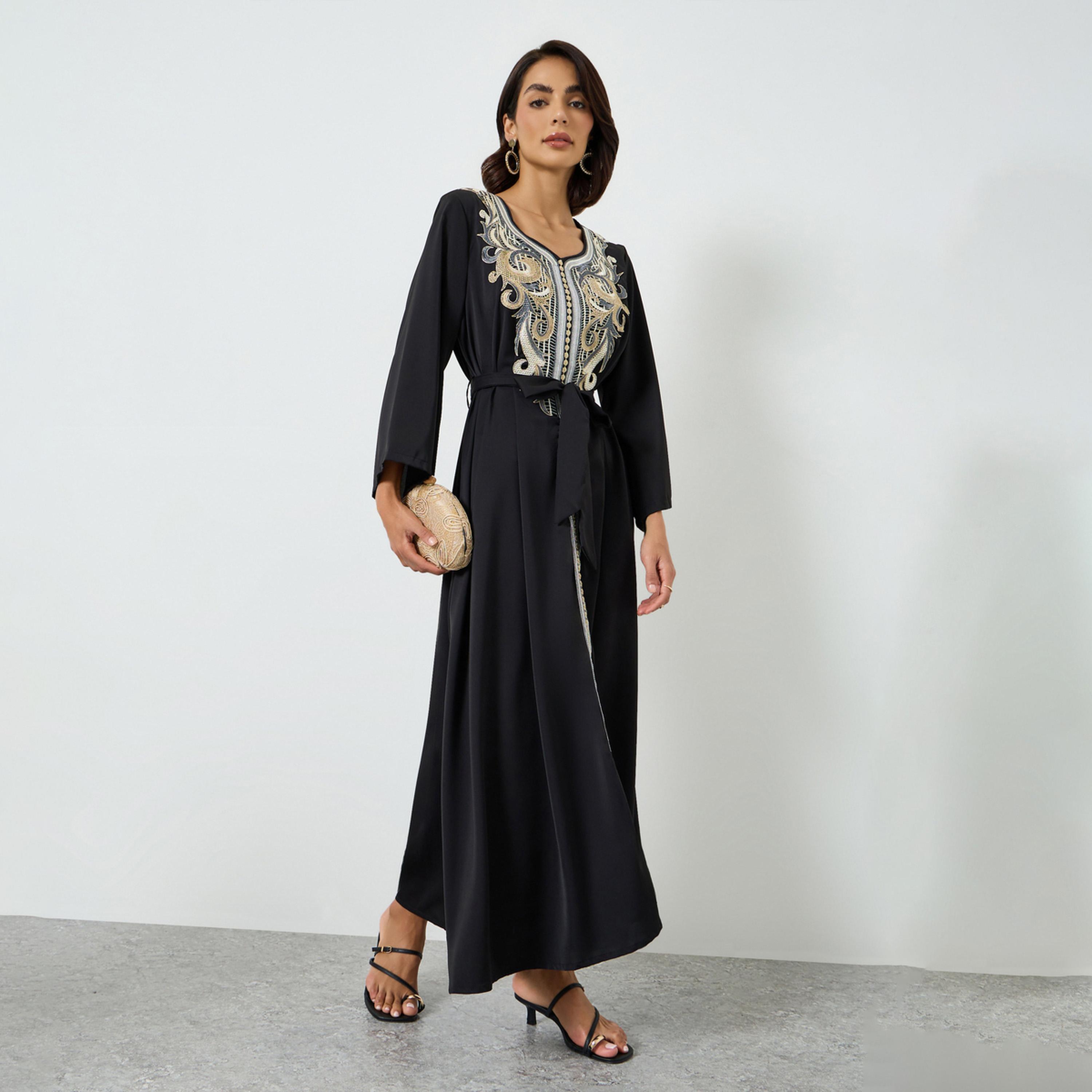 Take Two Black Embroidered Patch Maxi Dress-women-clothing-dresses-image-1