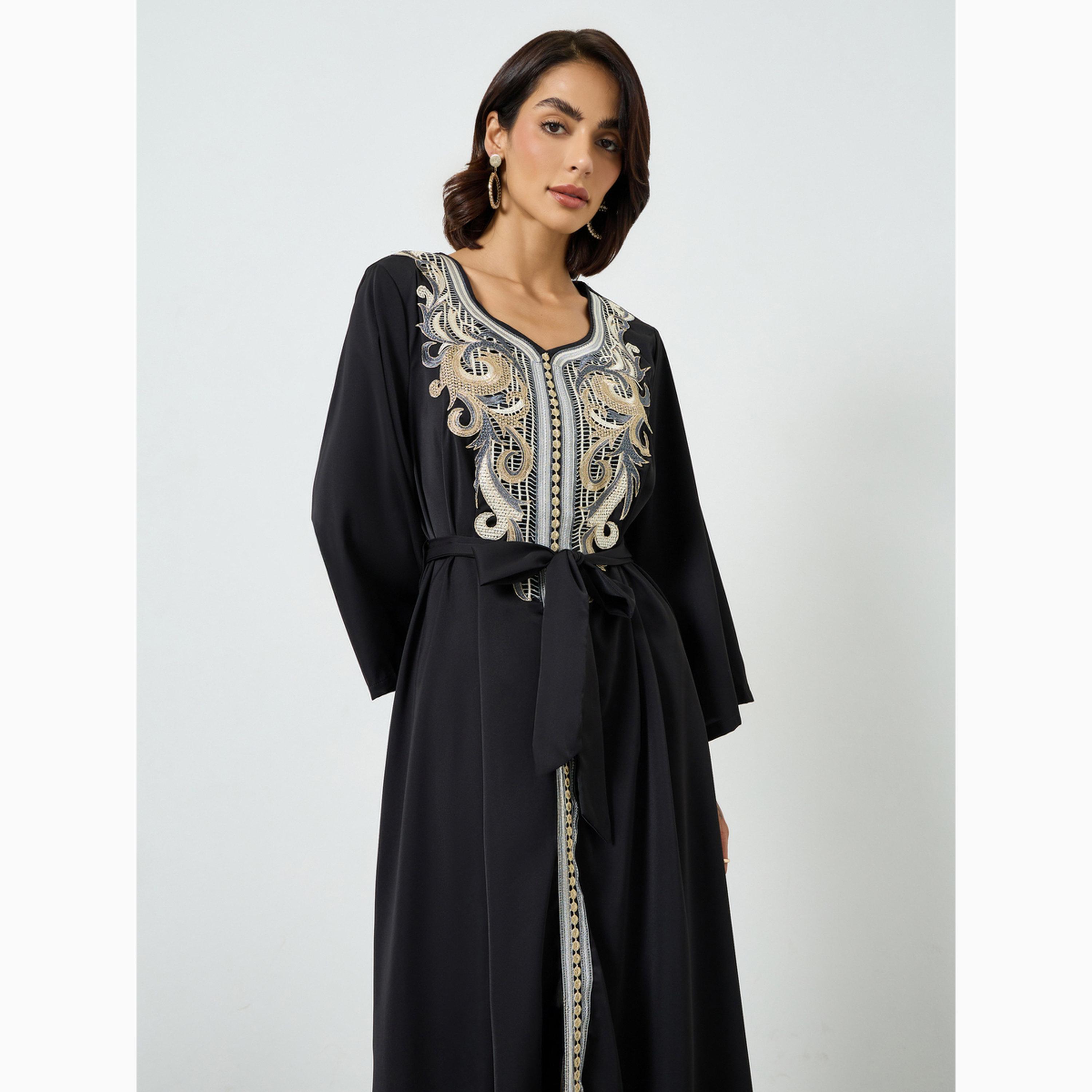 Take Two Black Embroidered Patch Maxi Dress-women-clothing-dresses-image-2