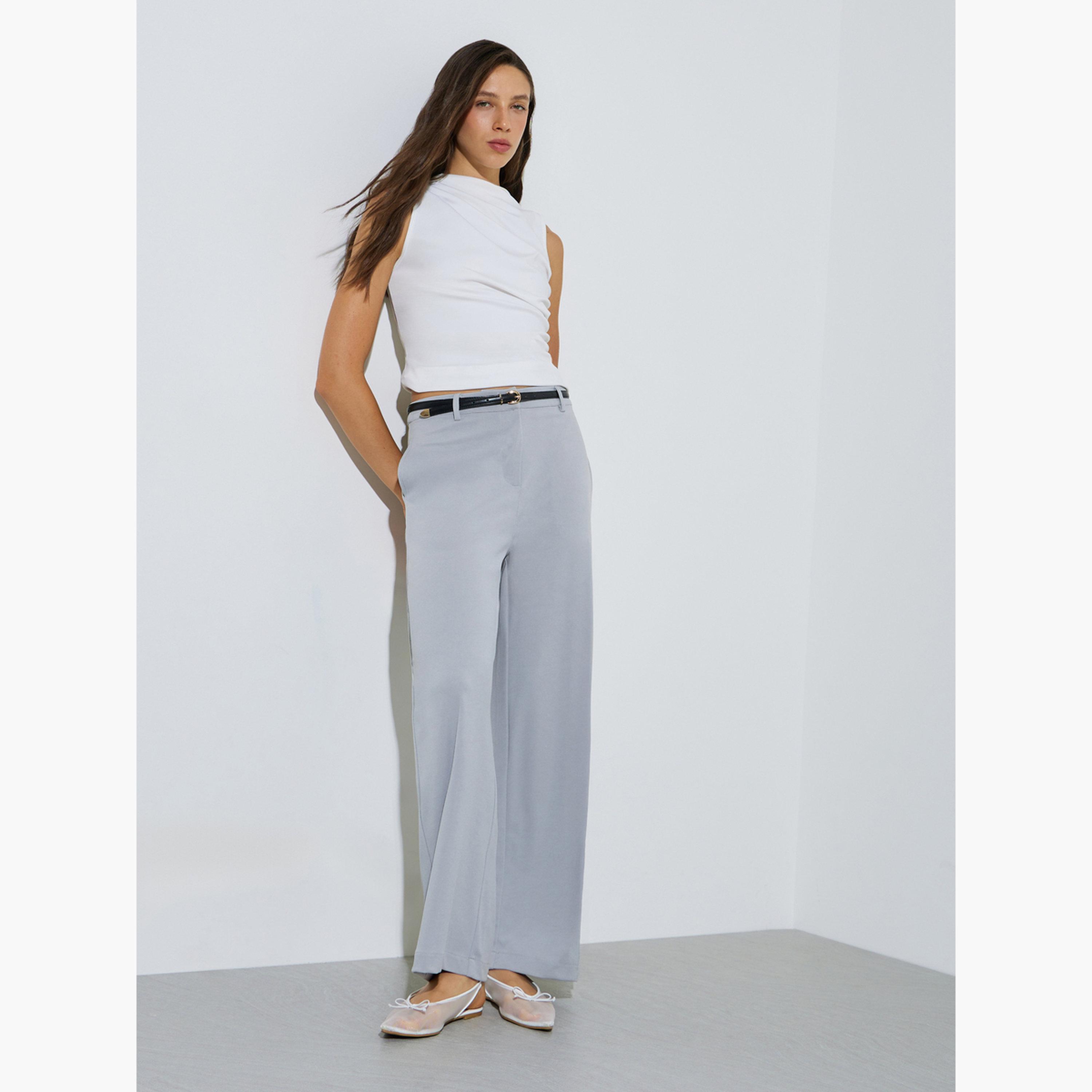 Styli Grey Scuba Wide Leg Trousers-women-clothing-bottoms-trousers-image-2
