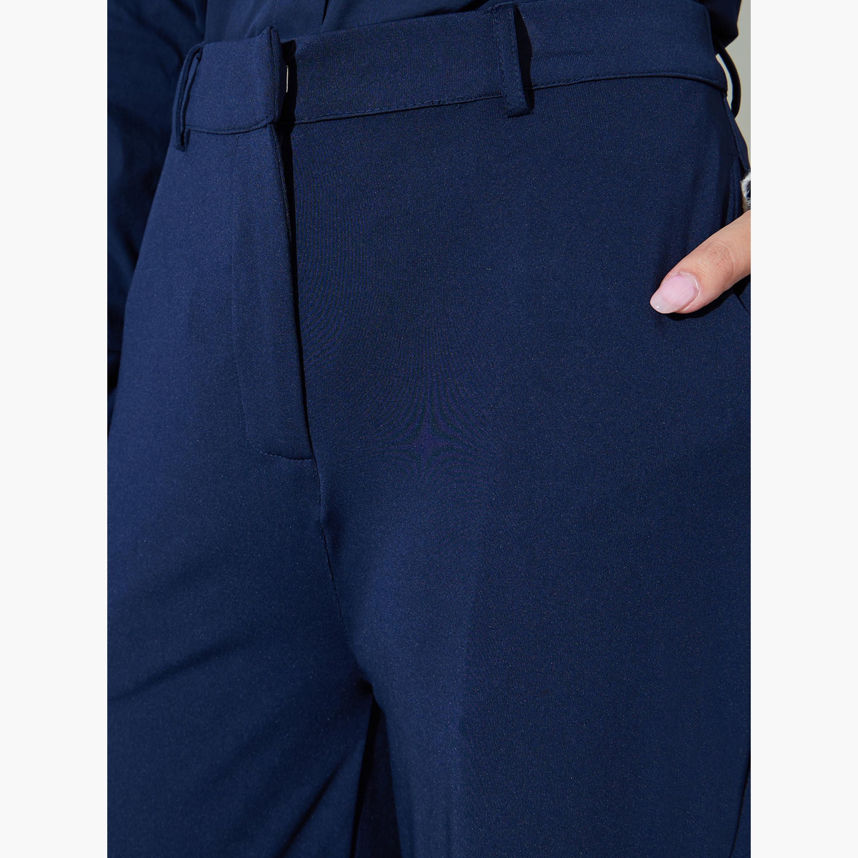 Styli Navy Blue Scuba Wide Leg Pants-women-clothing-bottoms-trousers-image-3