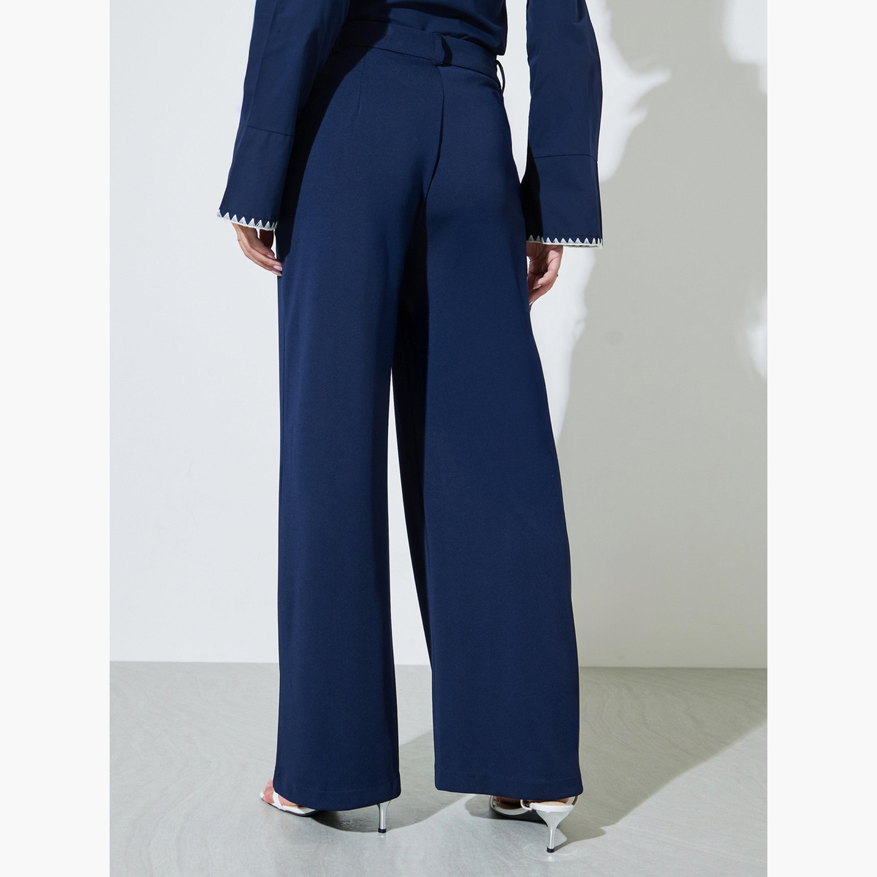Styli Navy Blue Scuba Wide Leg Pants-women-clothing-bottoms-trousers-image-4