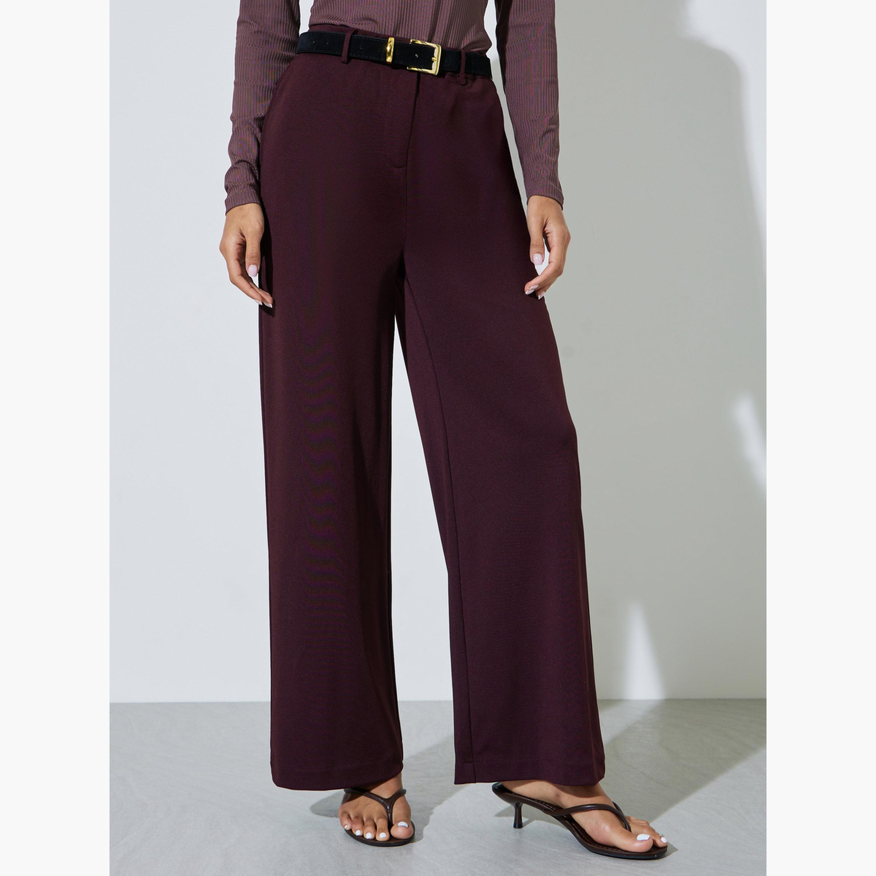 ستايلي - بنطال غوص واسع الساقين بلون برغندي-women-clothing-bottoms-trousers-image-1