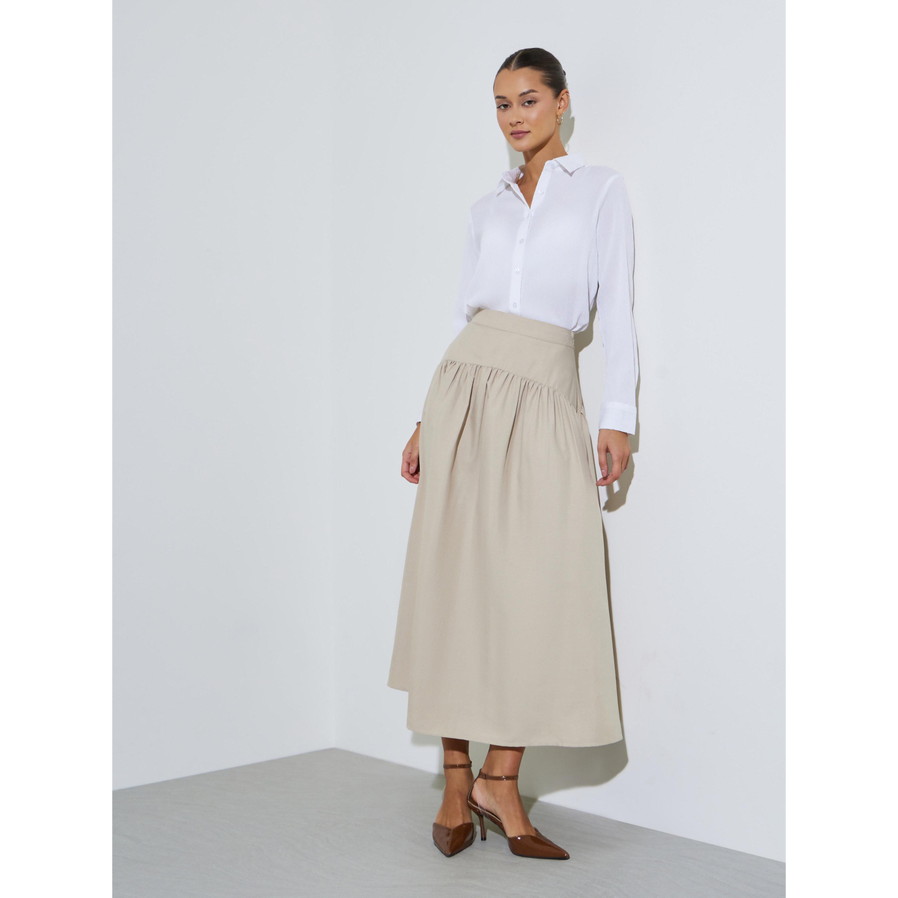 تنورة ميدي واسعة بفتحة جانبية وتفاصيل كشكشة وجزء علوي-women-clothing-skirts-image-2