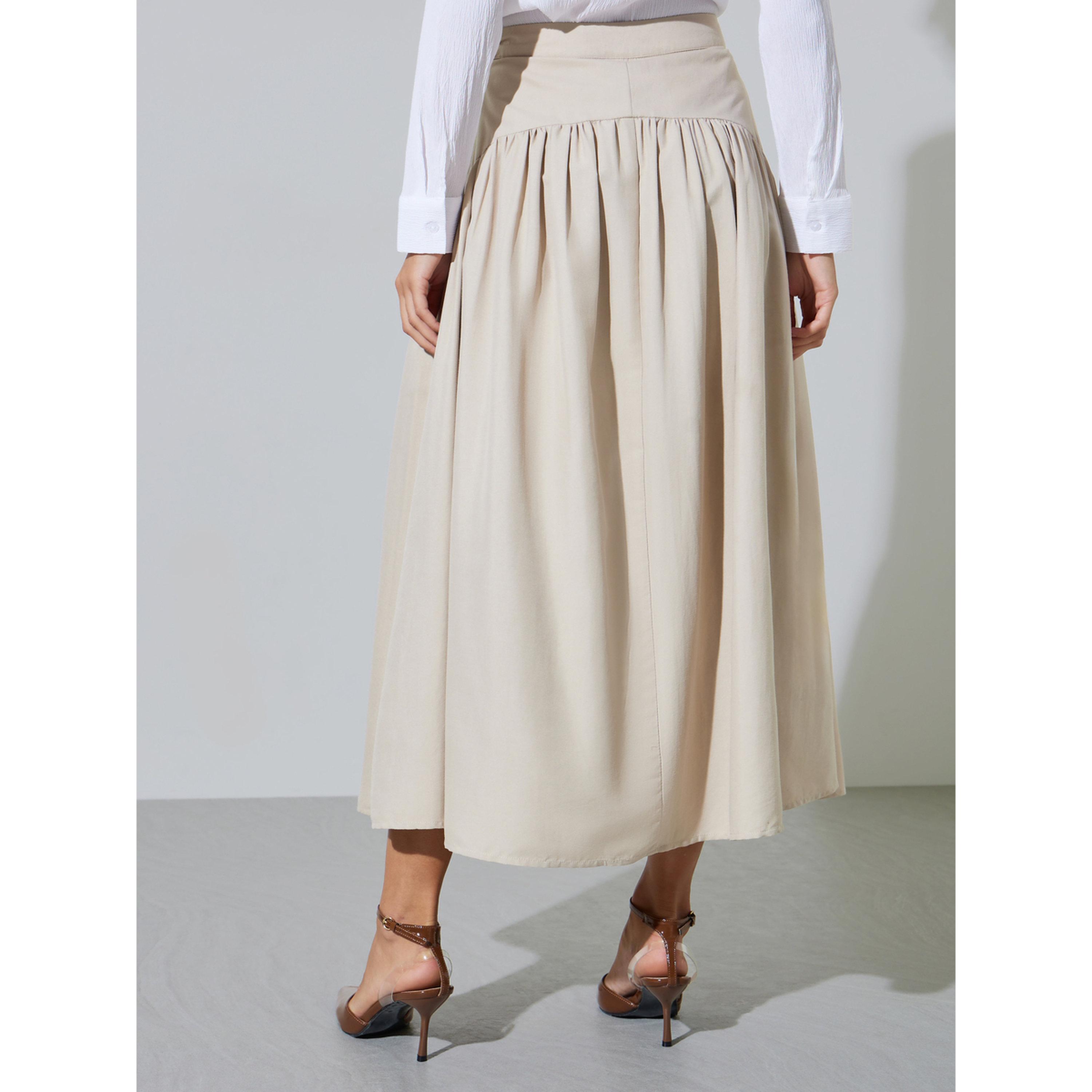 تنورة ميدي واسعة بفتحة جانبية وتفاصيل كشكشة وجزء علوي-women-clothing-skirts-image-4