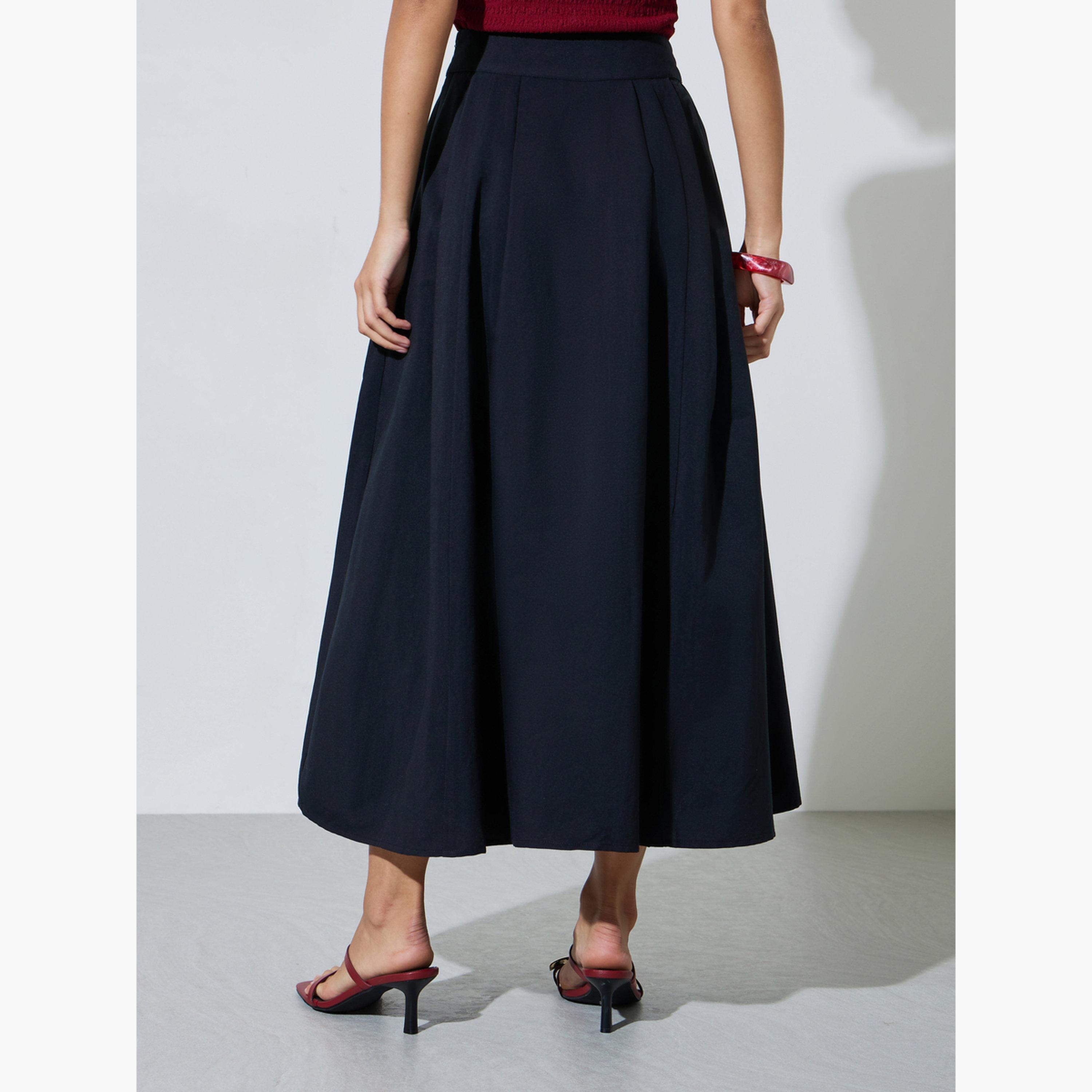 Styli Black Knife Pleated A-Line Maxi Skirt-women-clothing-bottoms-skirts-image-5