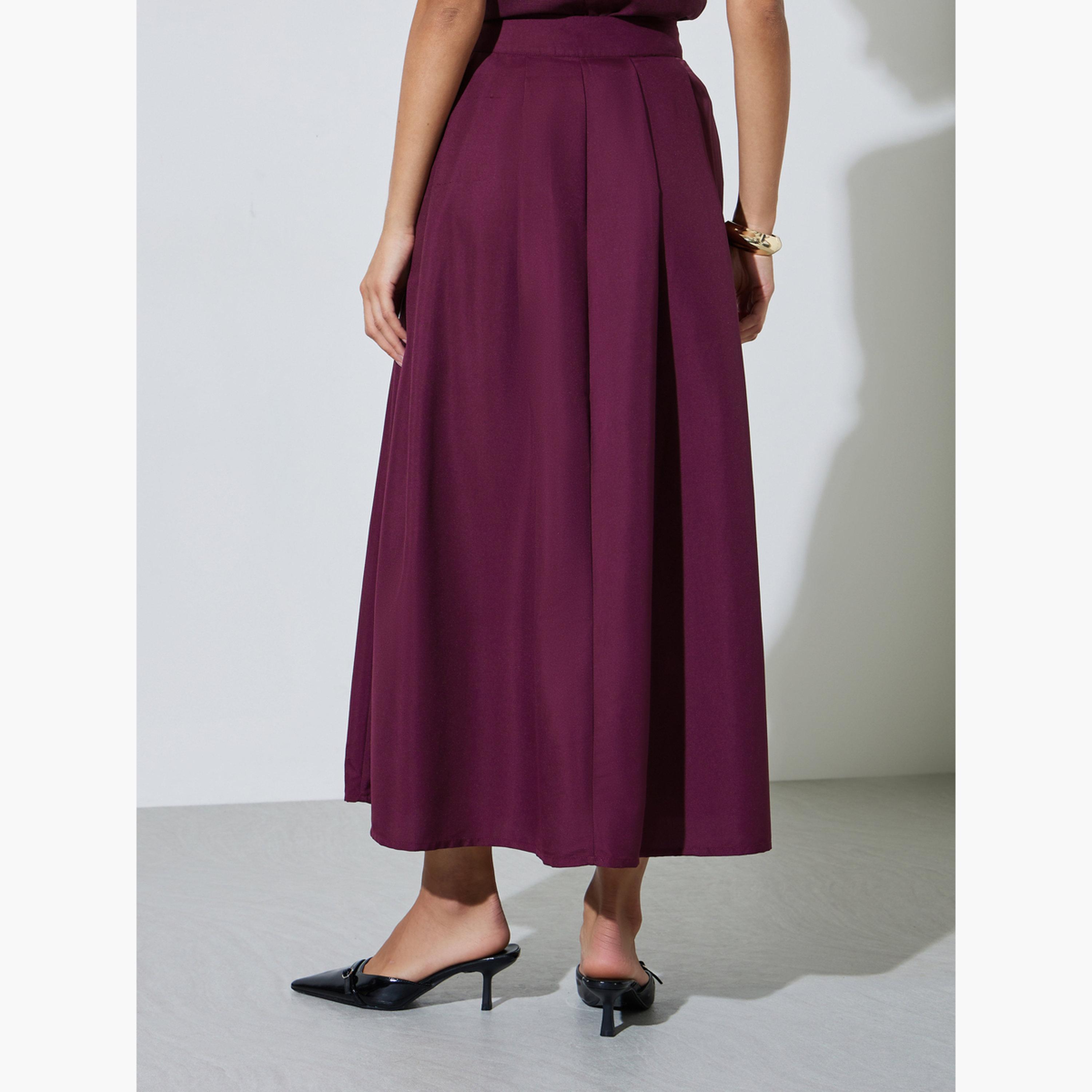 Styli Burgundy Knife Pleated A-Line Maxi Skirt-women-clothing-bottoms-skirts-image-4
