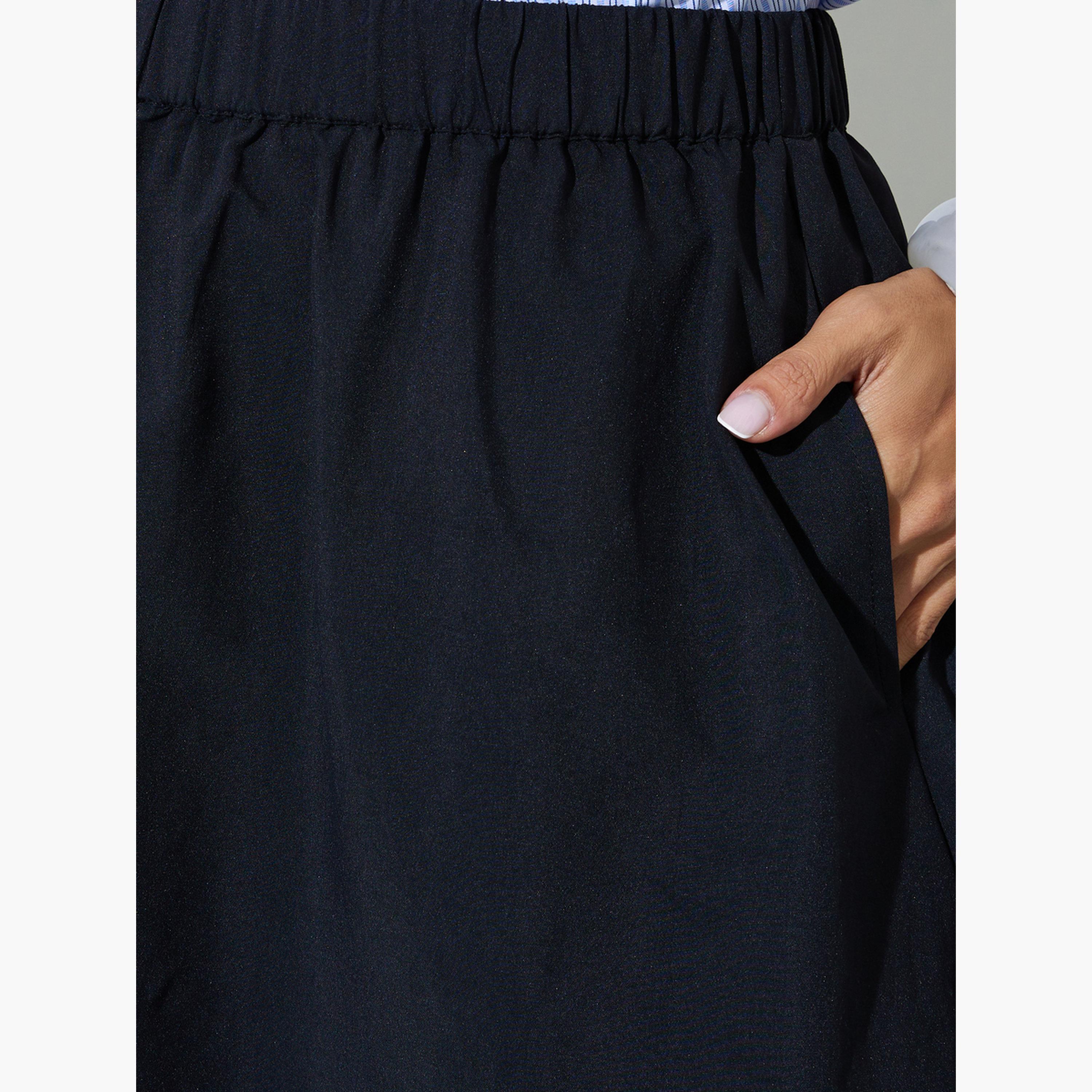Styli Black Cotton A-Line Maxi Skirt with Elastic Waist-women-clothing-bottoms-skirts-image-3