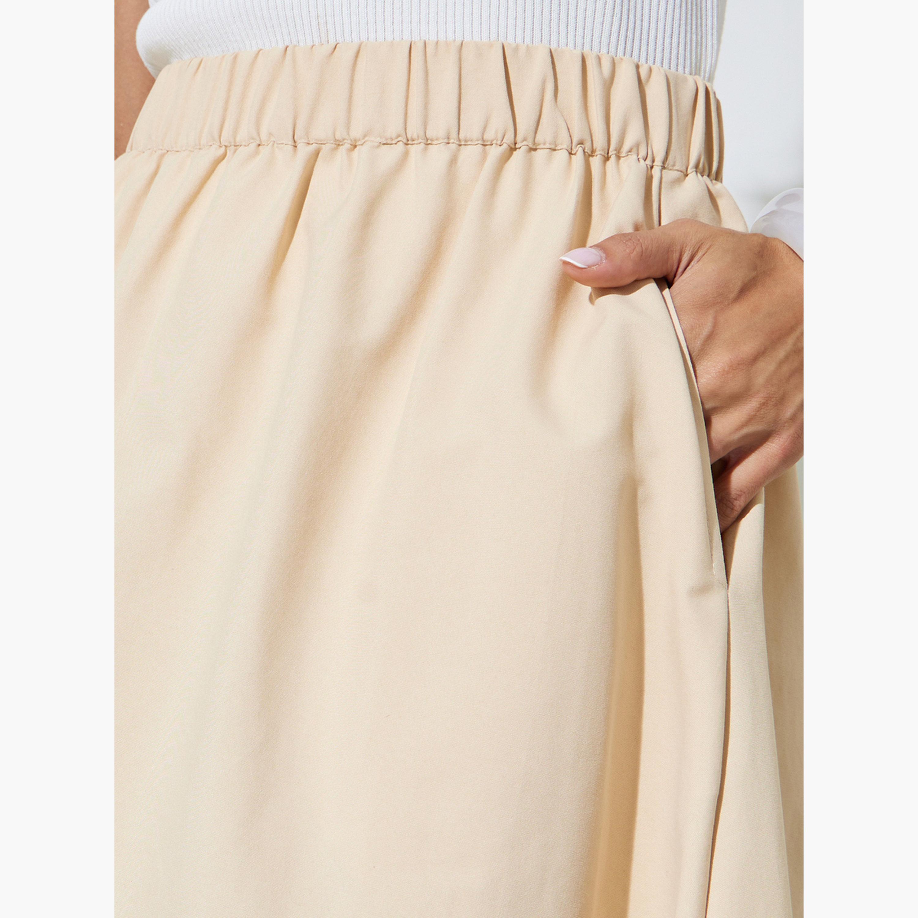 Styli Beige Cotton A-Line Maxi Skirt with Elastic Waist-women-clothing-bottoms-skirts-image-4