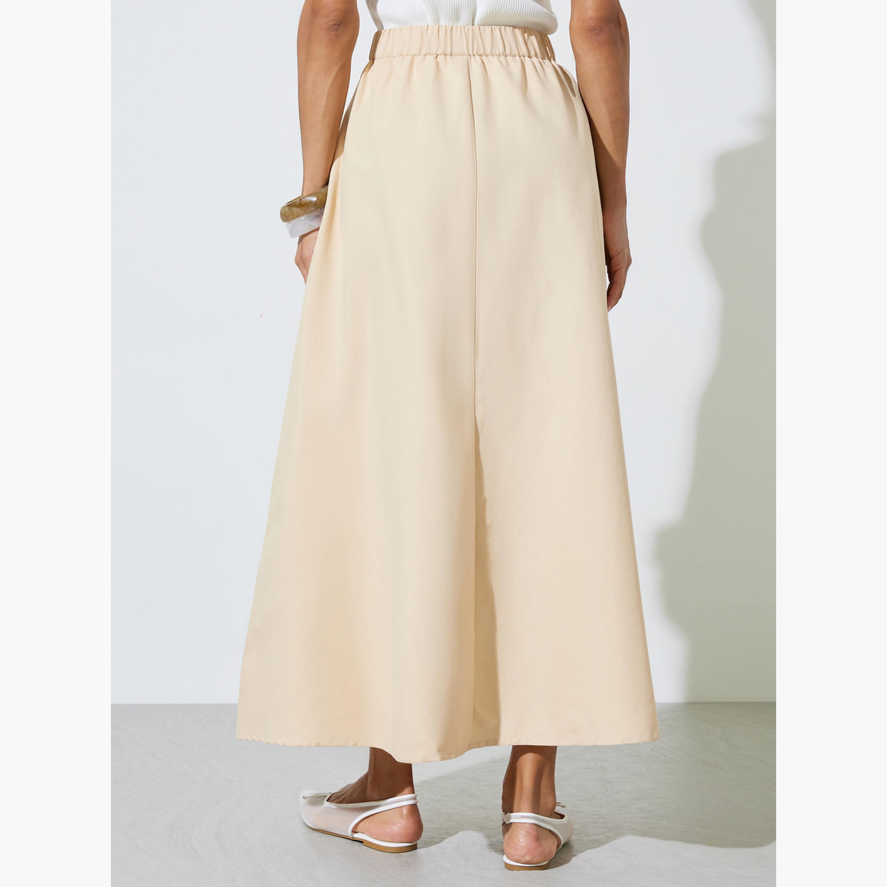 Styli Beige Cotton A-Line Maxi Skirt with Elastic Waist-women-clothing-bottoms-skirts-image-5