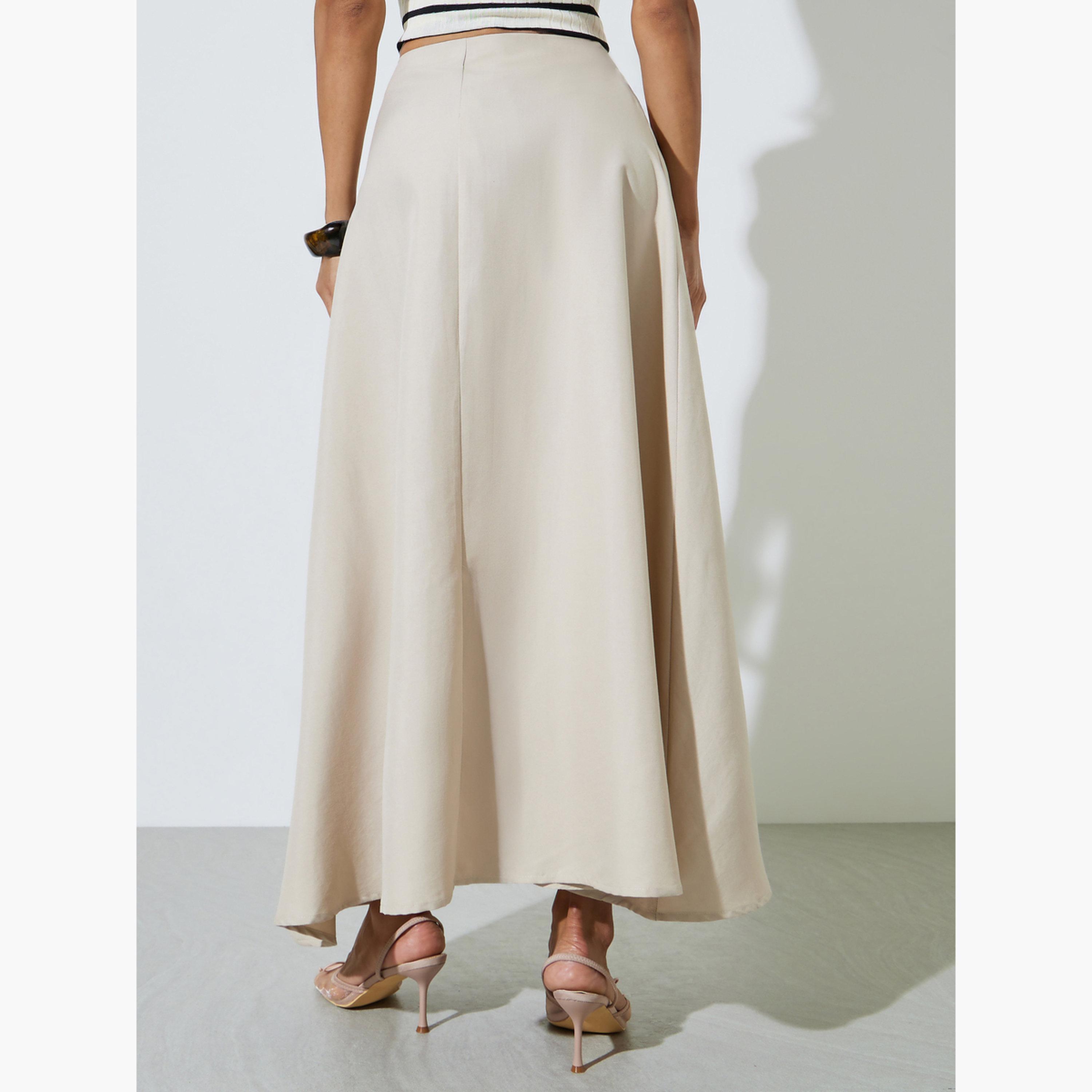 Styli Cream Solid A-Line Maxi Skirt-women-clothing-bottoms-skirts-image-4