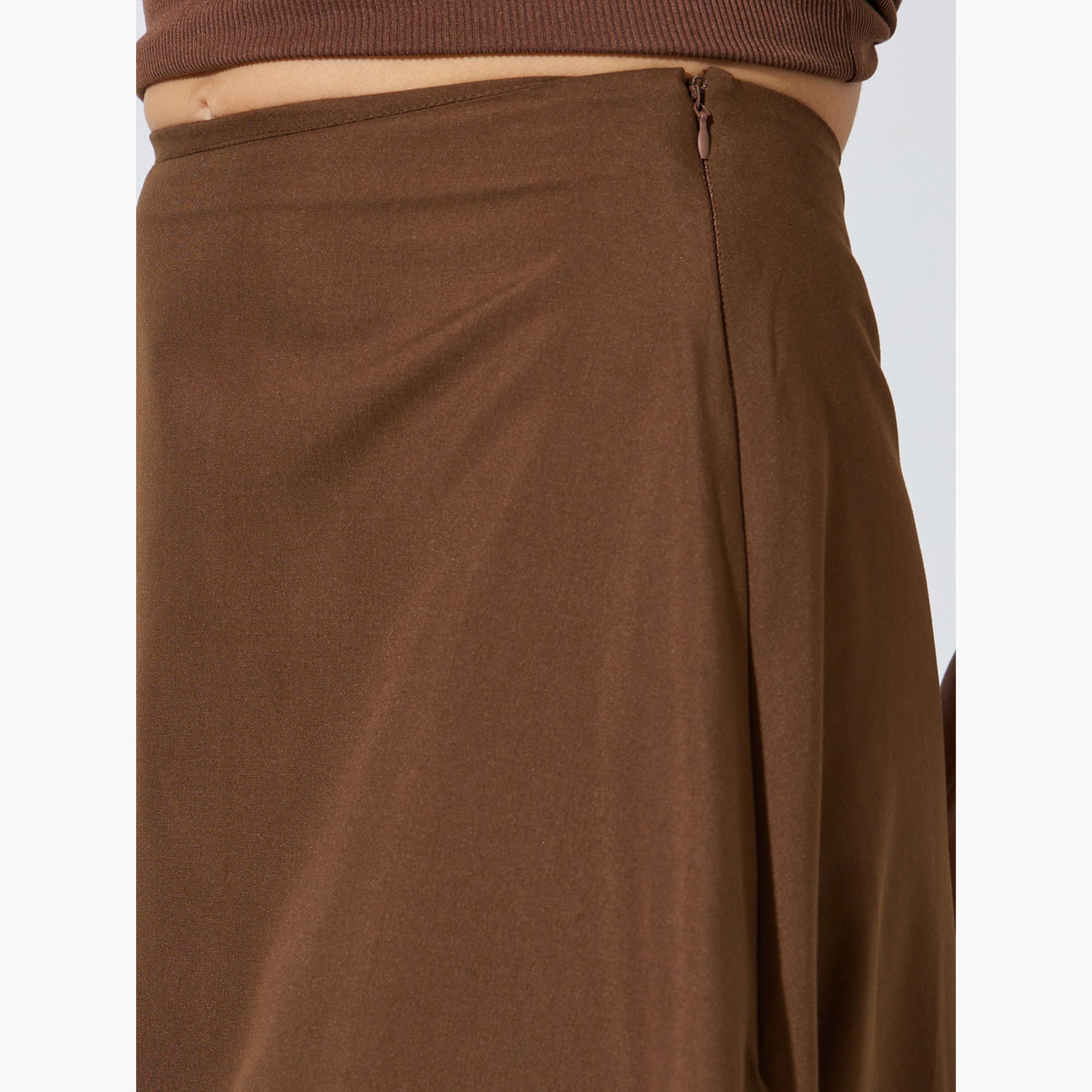Styli Brown Solid A-Line Maxi Skirt-women-clothing-bottoms-skirts-image-3