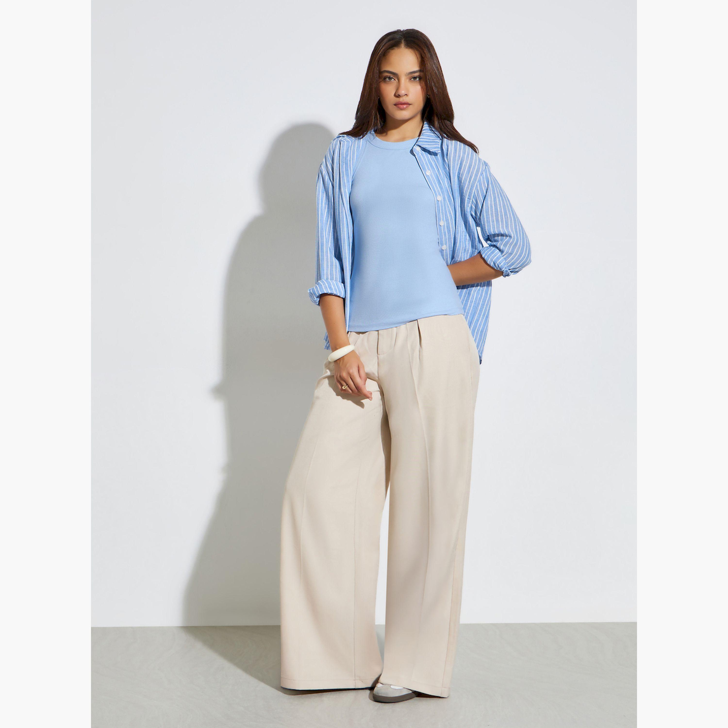 Styli Blue Solid Basic Ribbed Casual Tank-women-clothing-shirtsandblouses-blouses-image-2