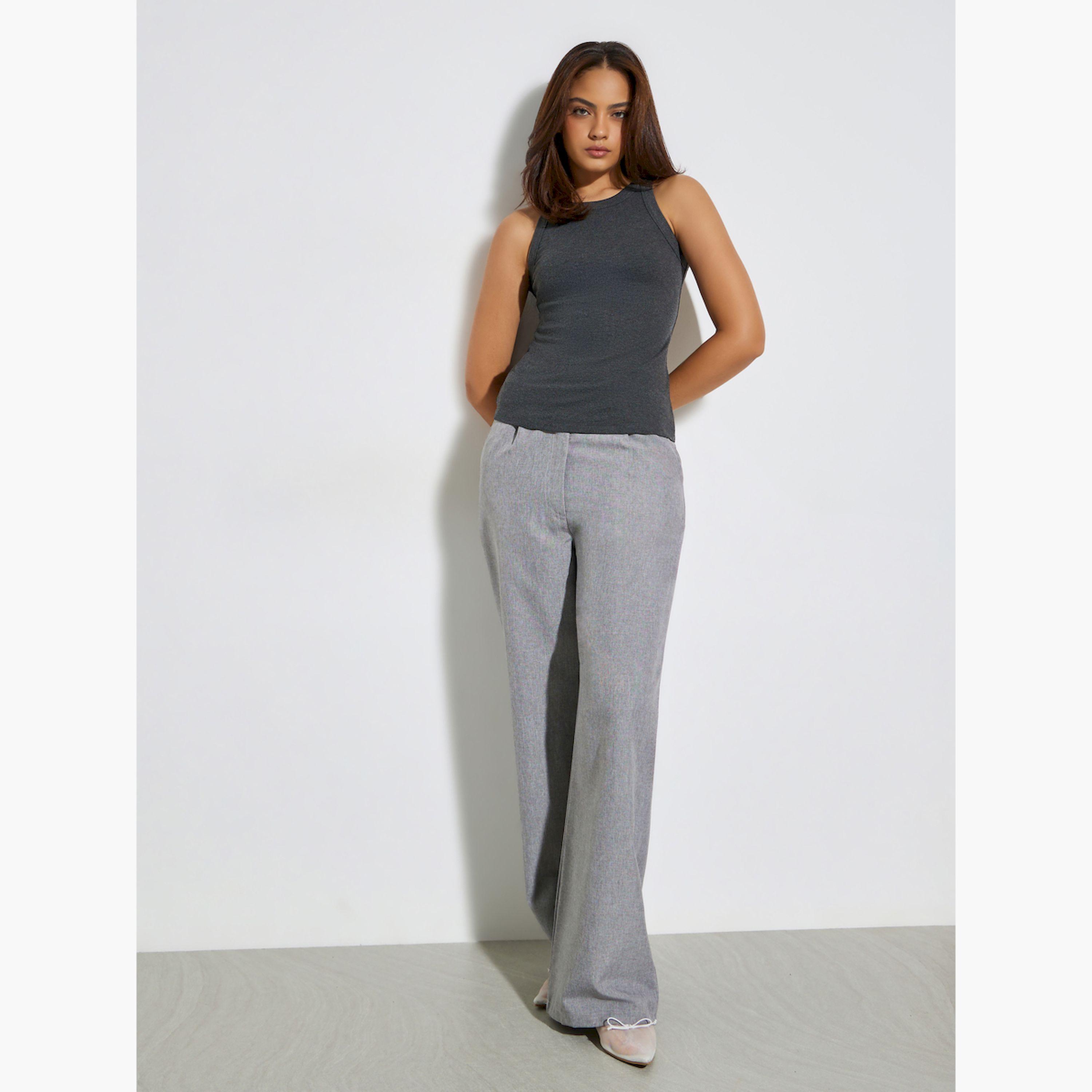 Styli Grey Solid Basic Ribbed Casual Tank-women-clothing-shirtsandblouses-blouses-image-2