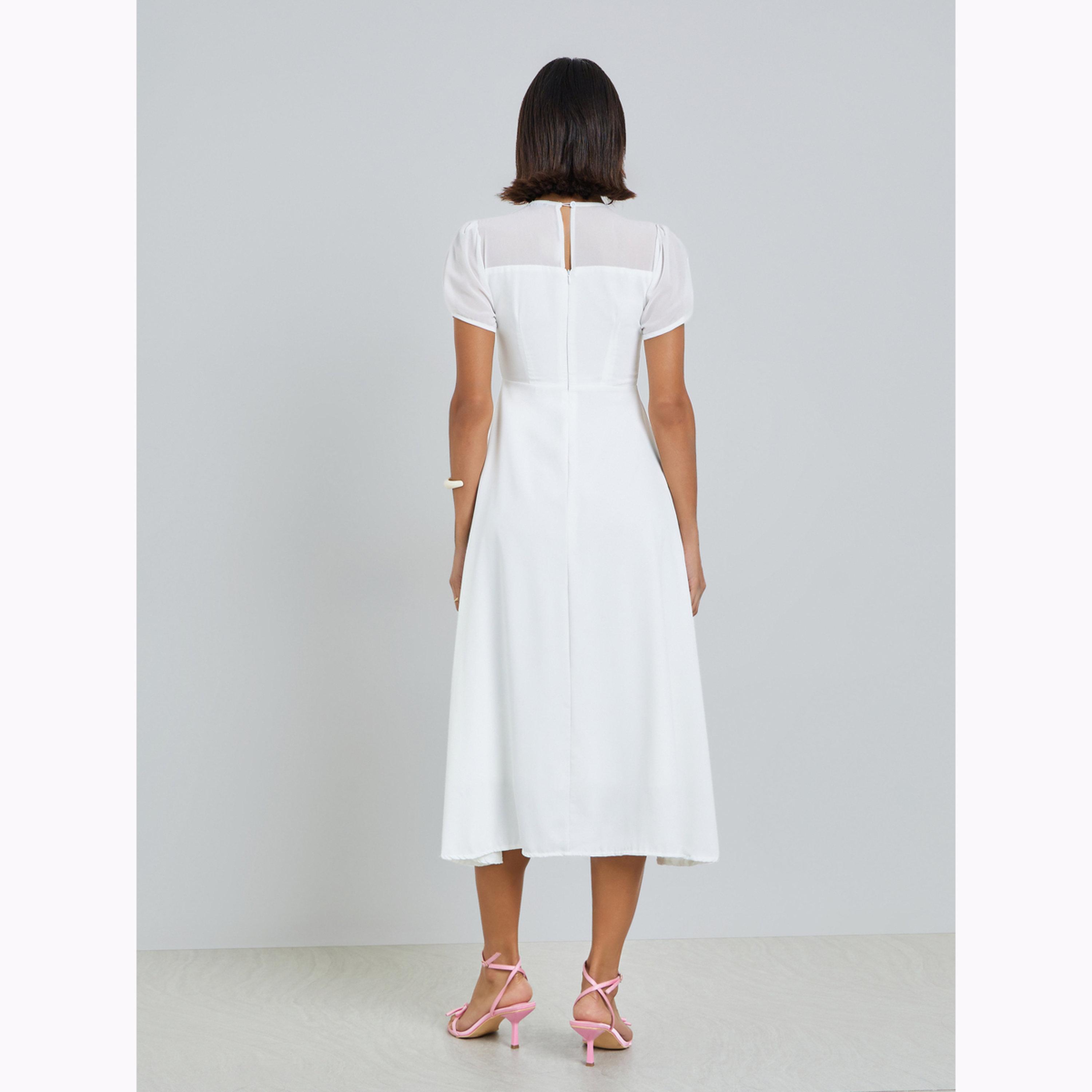 Styli White Round Neck A-Line Midi Dress-women-clothing-dresses-image-4