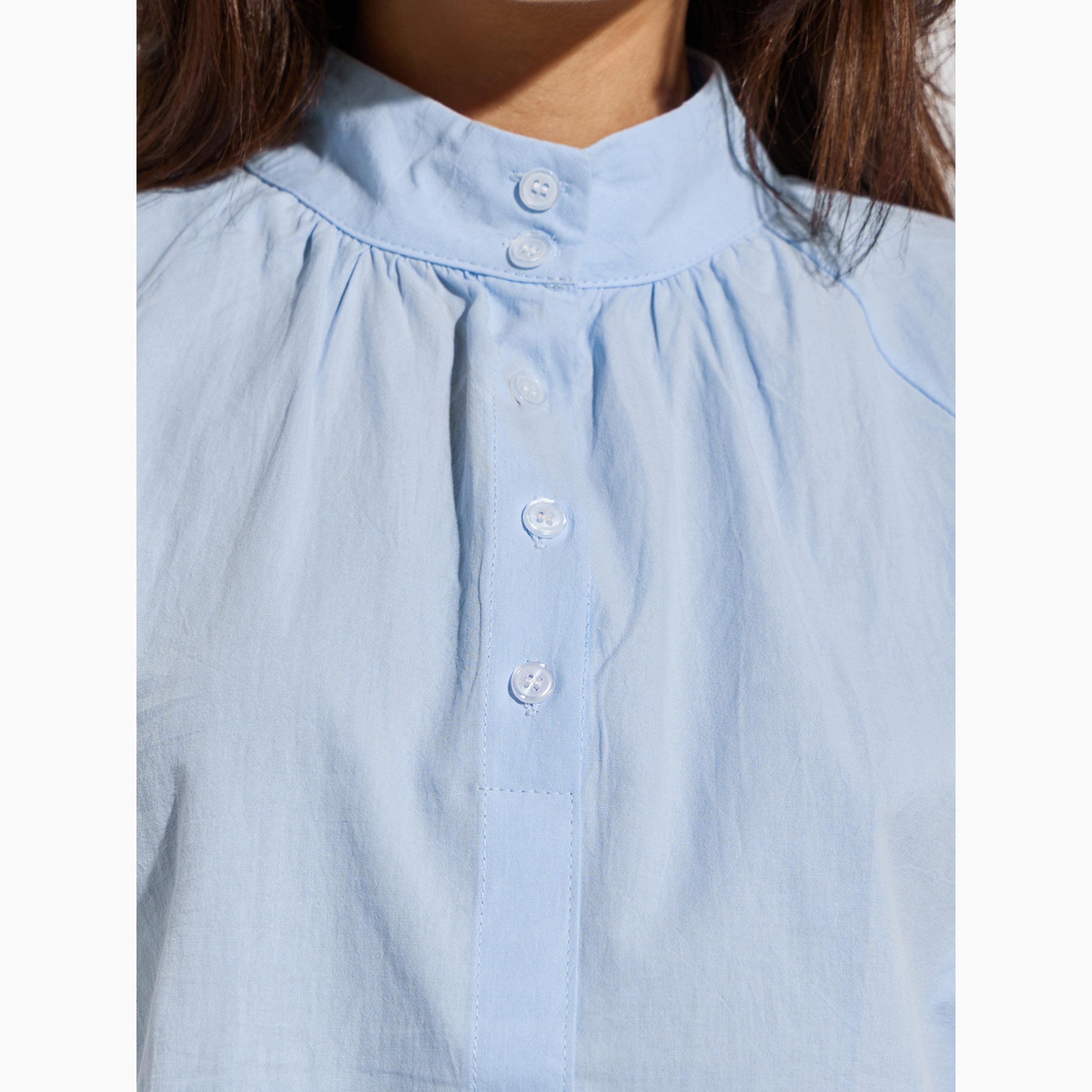 Styli Blue Pleated Short Sleeve Blouse-women-clothing-shirtsandblouses-blouses-image-5