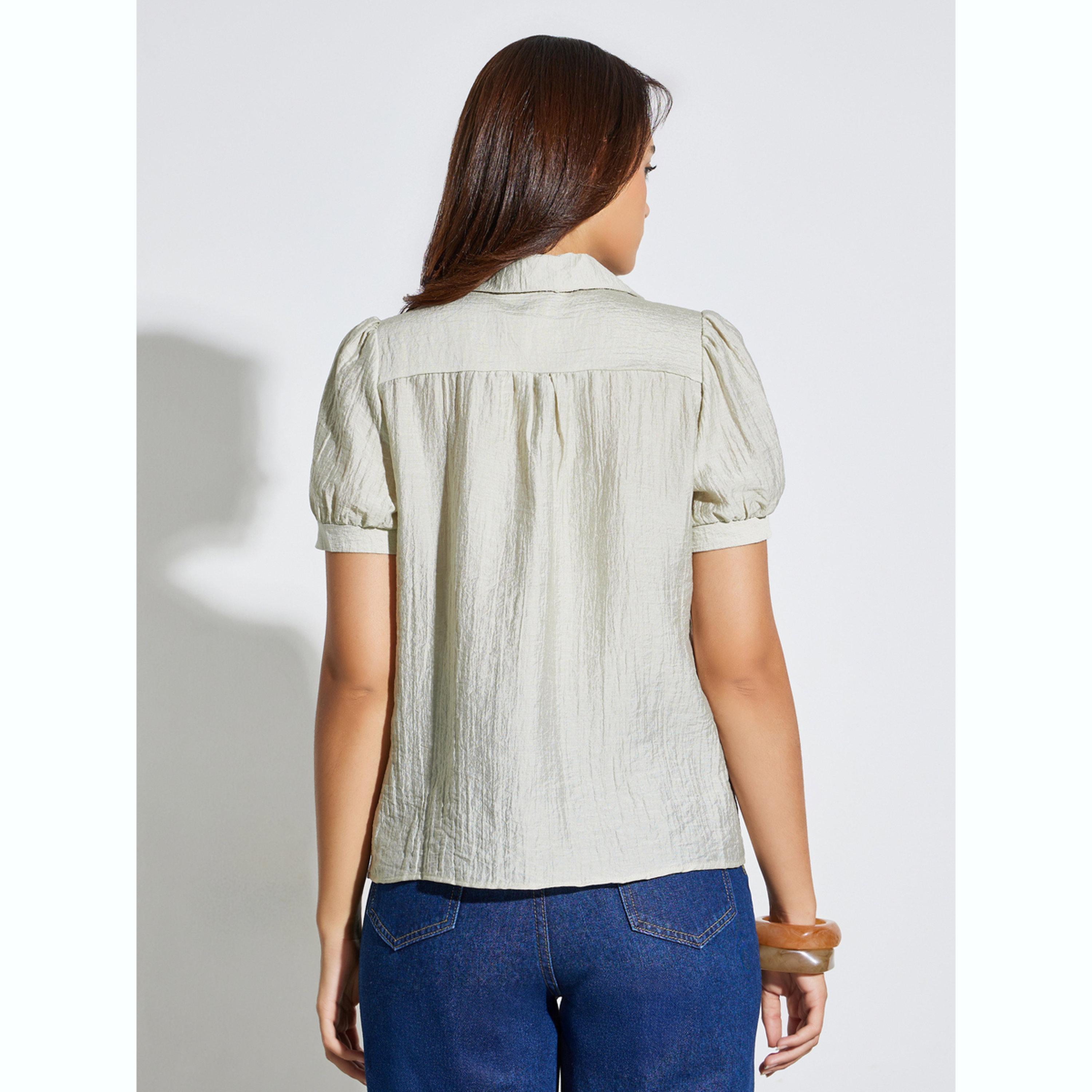 بلوزة بأكمام منفوخة وتفاصيل بارزة الملمس-women-clothing-shirtsandblouses-shirts-image-4