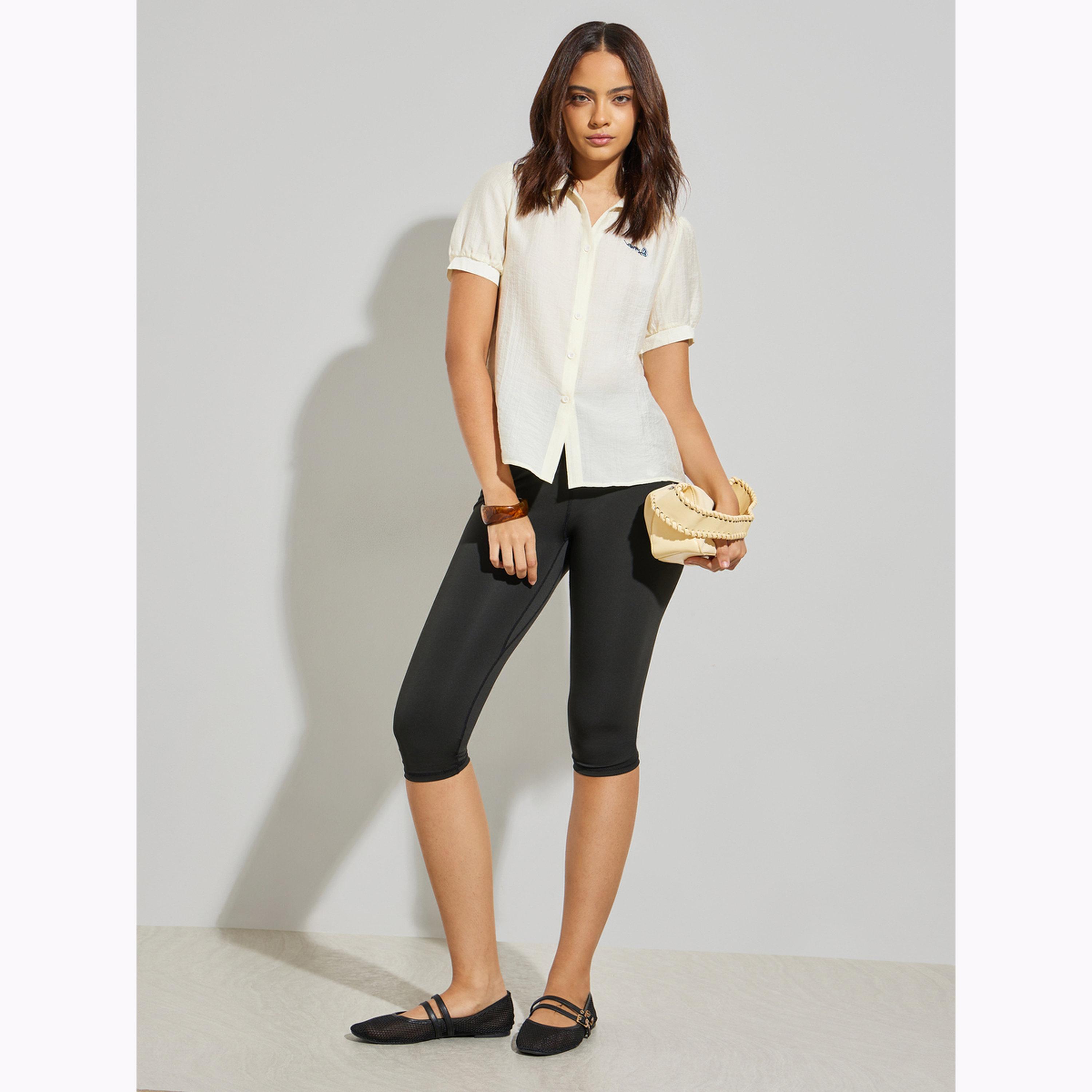 Styli Cream Textured Short Sleeve Shirt-women-clothing-shirtsandblouses-shirts-image-2