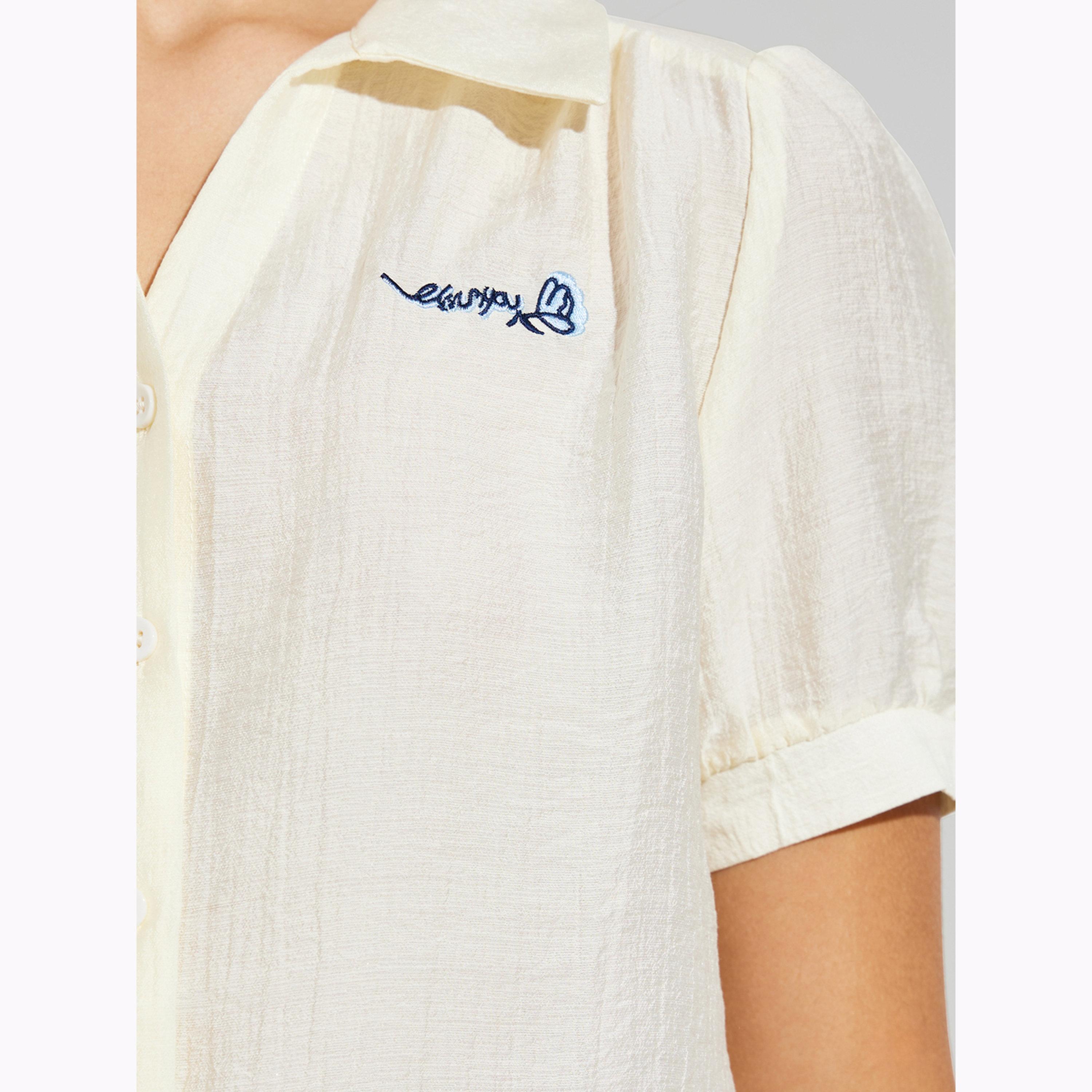 Styli Cream Textured Short Sleeve Shirt-women-clothing-shirtsandblouses-shirts-image-5