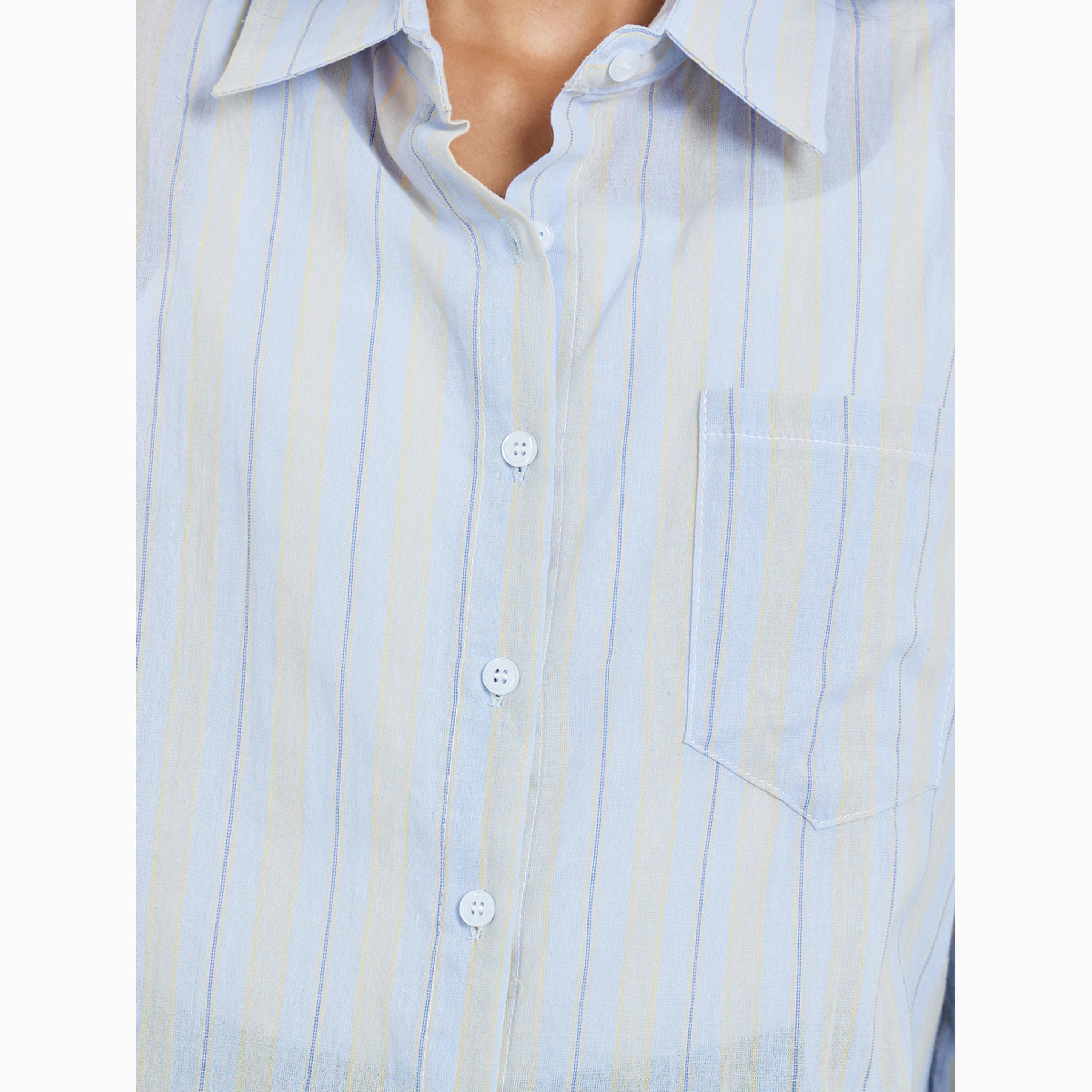قميص مخطط أزرق بقصة فضفاضة-women-clothing-shirtsandblouses-shirts-image-5