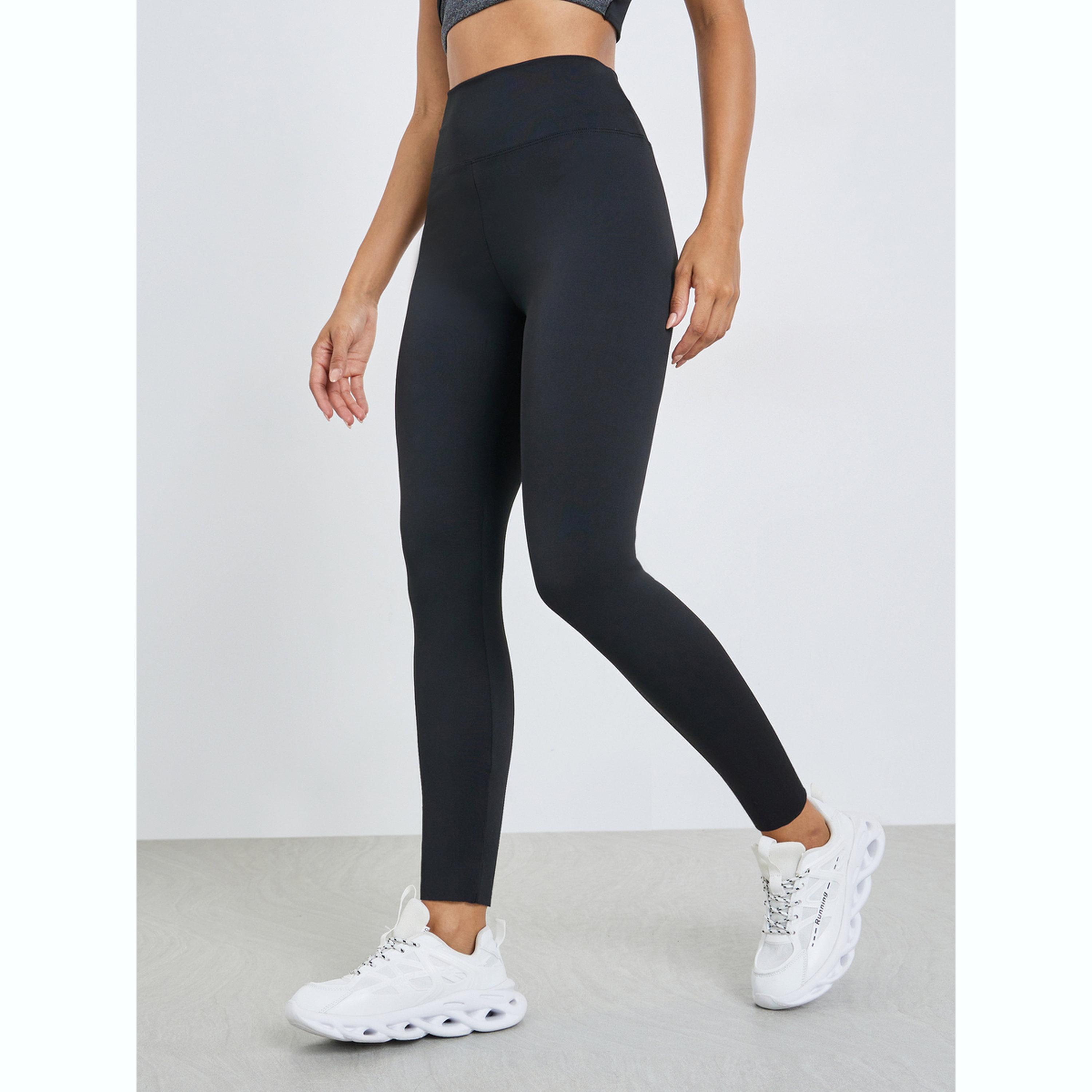 Styli Black Solid Wide Waistband Leggings-women-clothing-bottoms-leggings-image-1