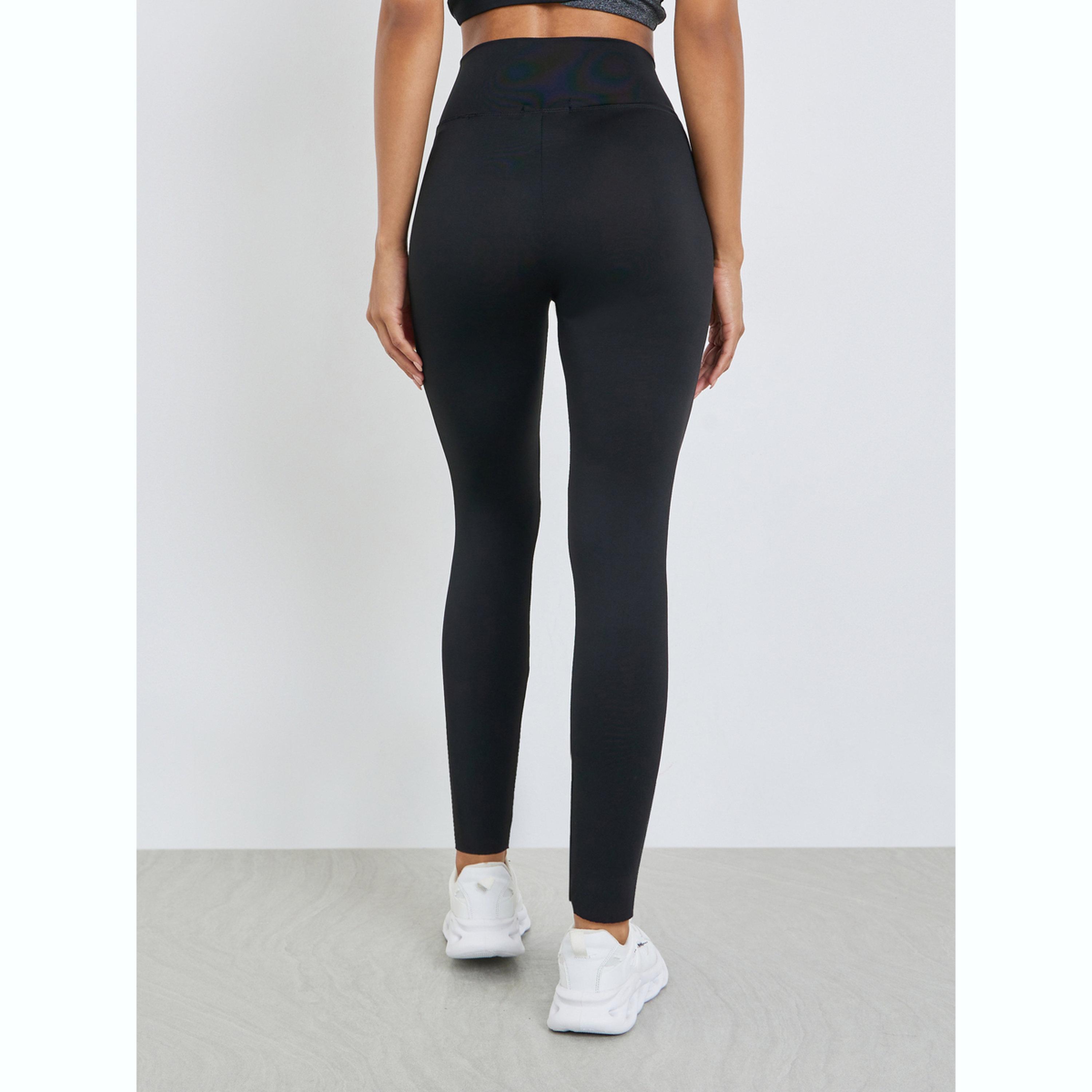 Styli Black Solid Wide Waistband Leggings-women-clothing-bottoms-leggings-image-4