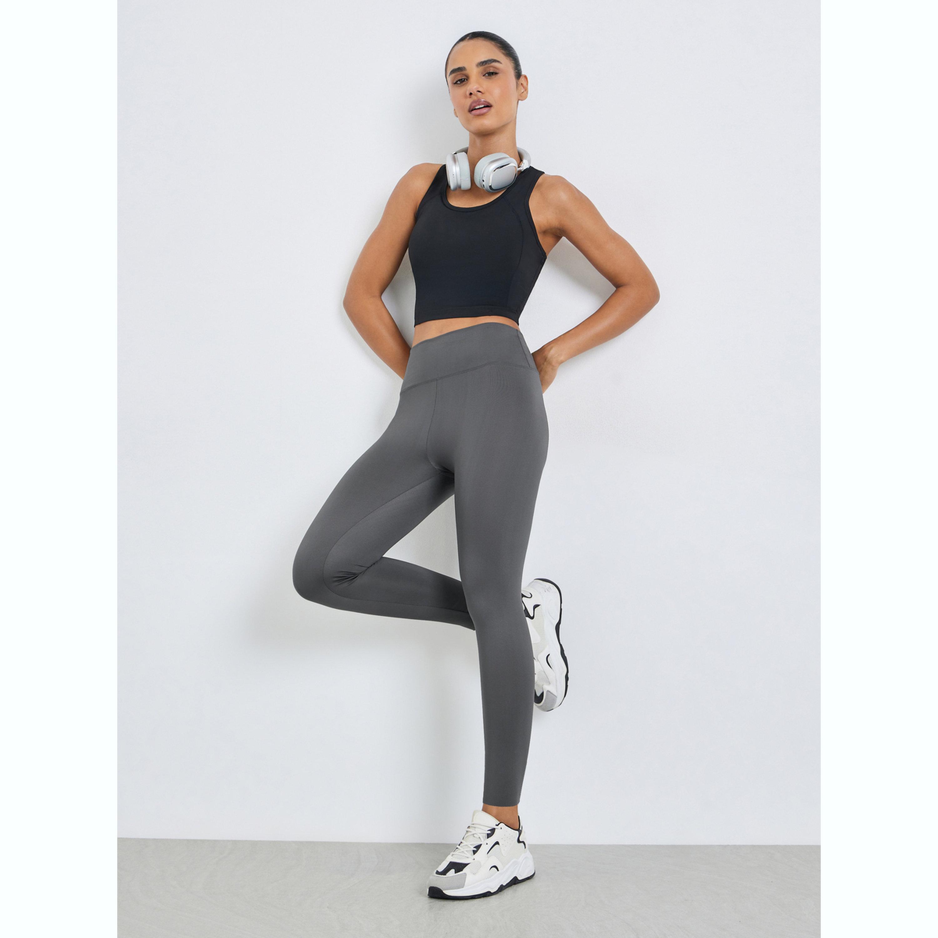 بنطال ضيق رياضي رمادي بلون سادة-women-clothing-bottoms-leggings-image-2