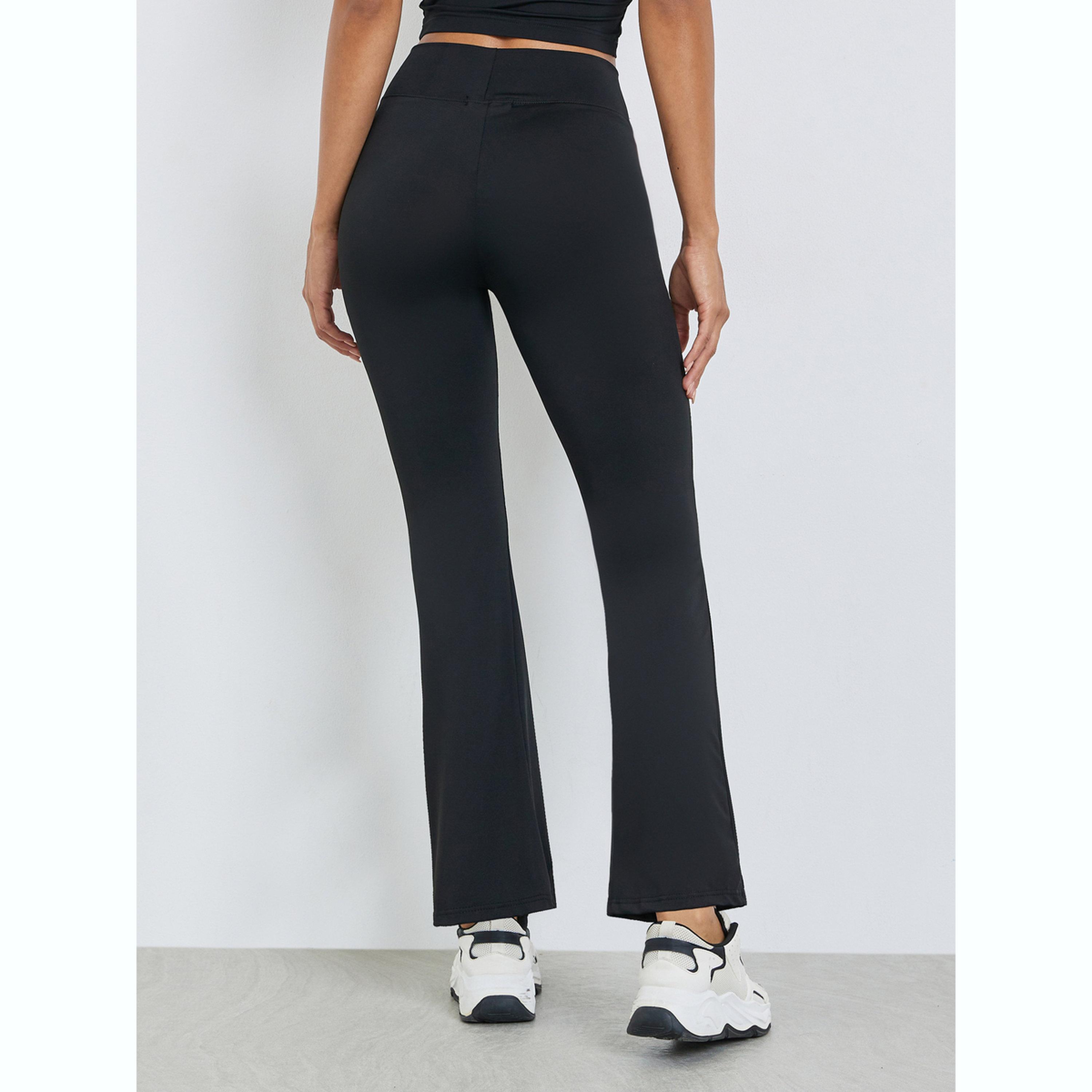 Styli Black Solid Flared Yoga Leggings-women-clothing-bottoms-leggings-image-4