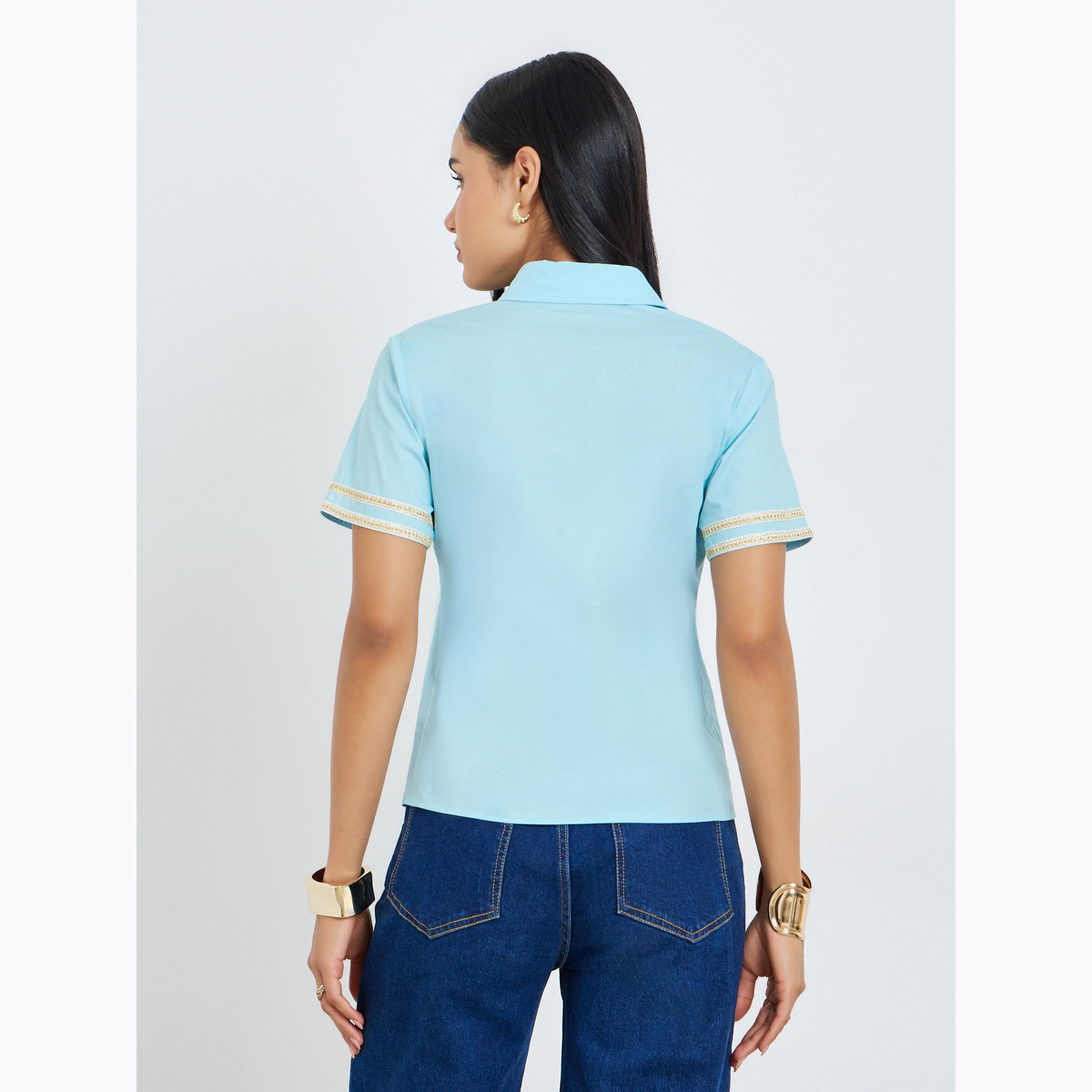 Styli Blue Contrast Trim Buttoned Shirt-women-clothing-shirtsandblouses-shirts-image-4