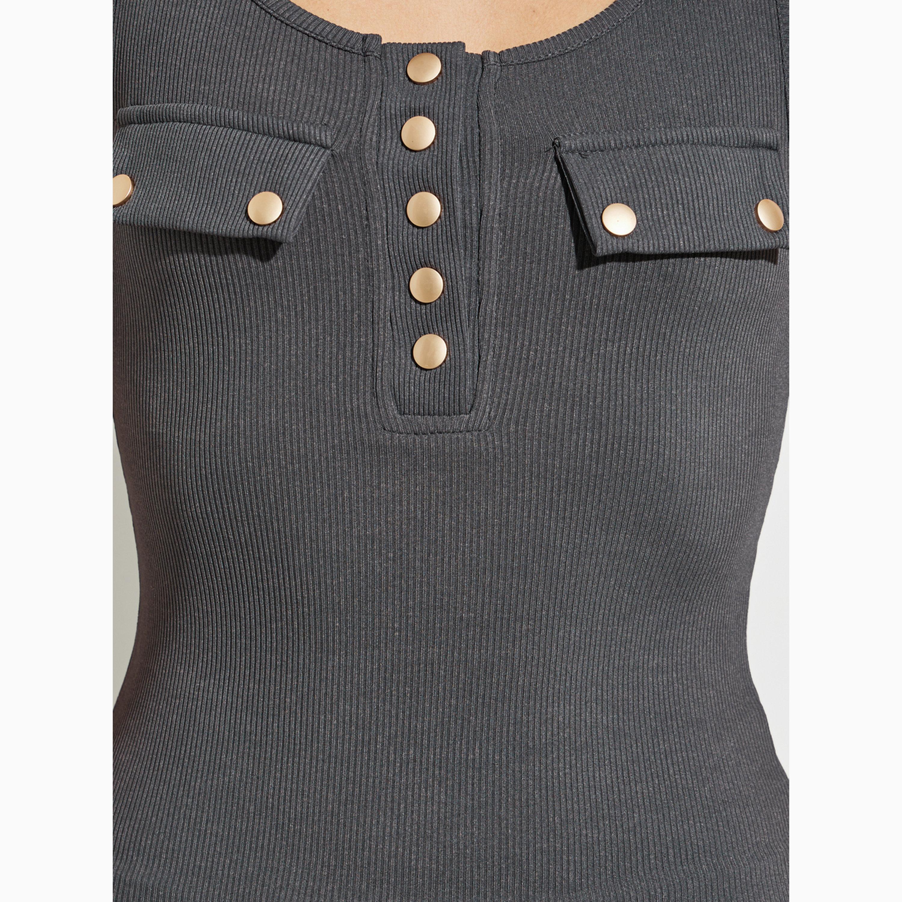Styli Grey Ribbed Tank Top with Button Detail-women-clothing-shirtsandblouses-blouses-image-5