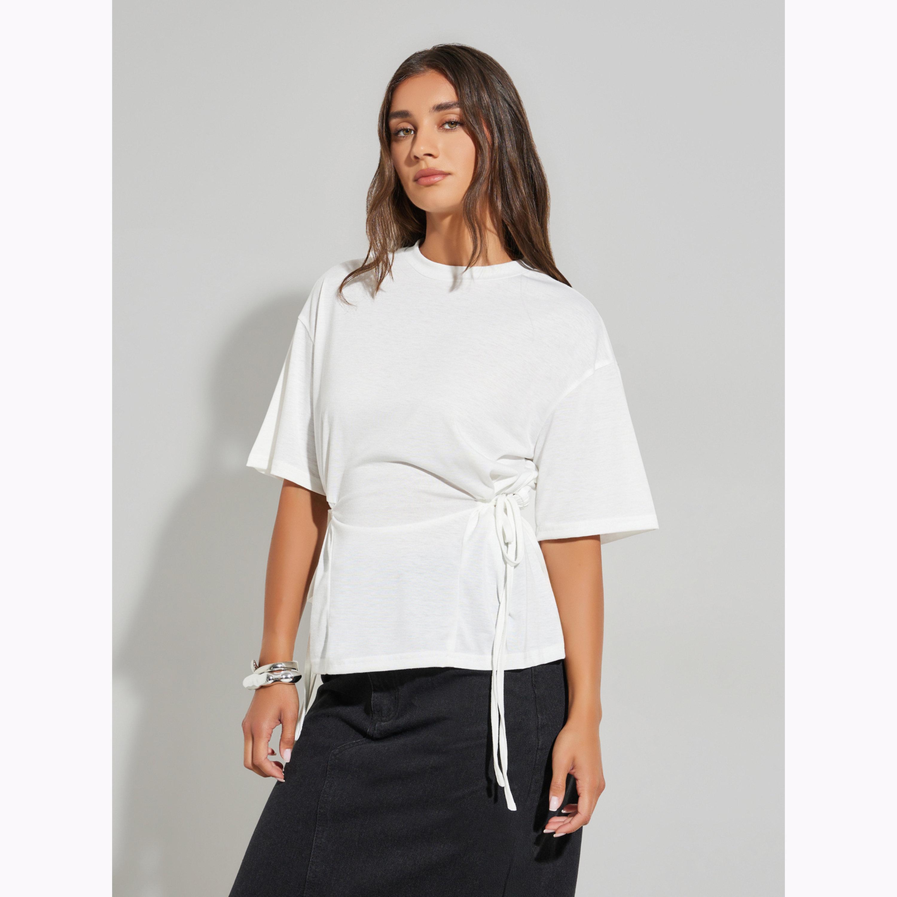 Styli White Tie-Side Detail T-Shirt-women-clothing-shirtsandblouses-blouses-image-1