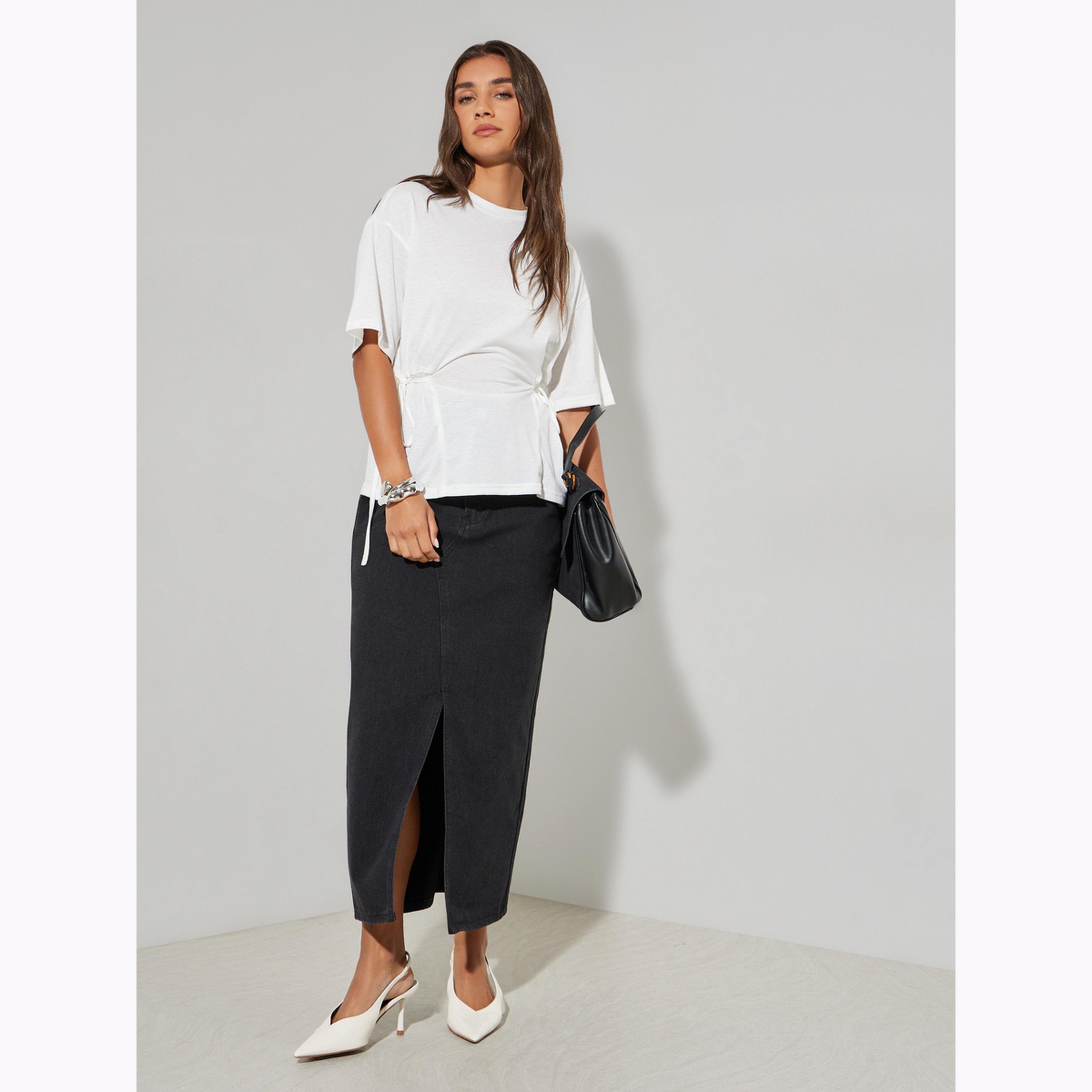Styli White Tie-Side Detail T-Shirt-women-clothing-shirtsandblouses-blouses-image-2