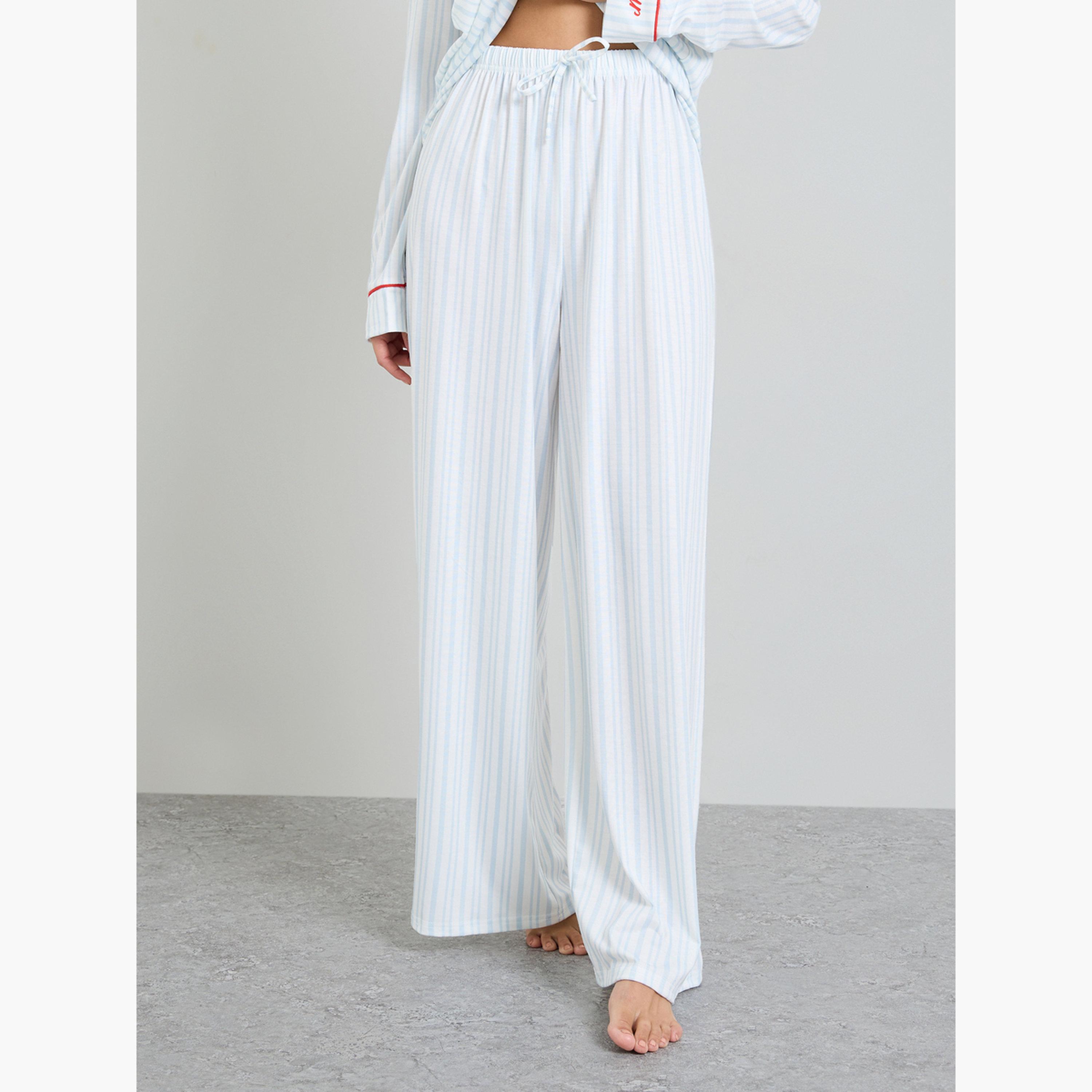 طقم بيجاما من بنطال وبلوزة مخططة بطبعة فيونكة-women-clothing-nightwear-pyjamas-longsets-image-4