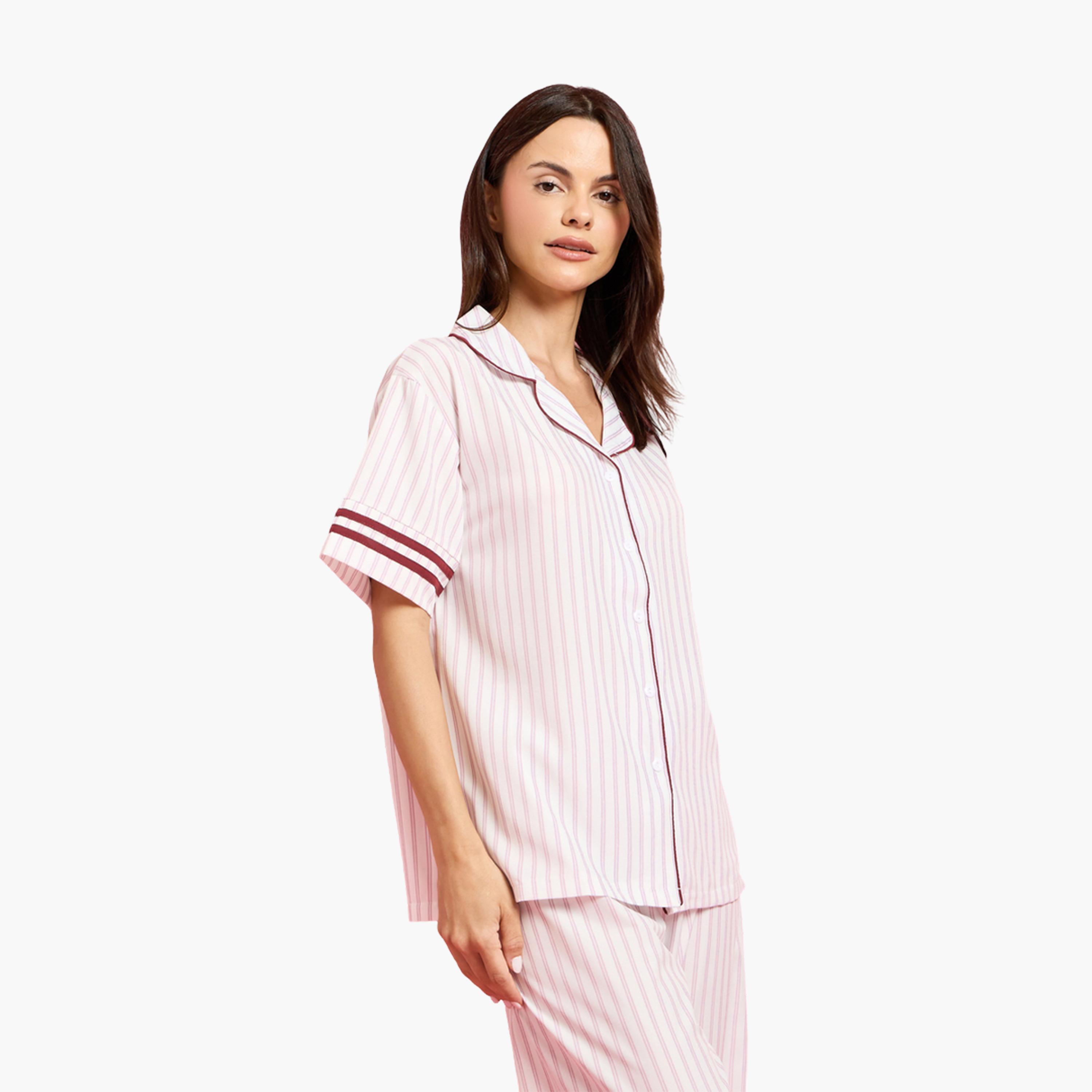 طقم بيجاما من بنطال وقميص بأشرطة ومخطط-women-clothing-nightwear-pyjamas-longsets-image-2