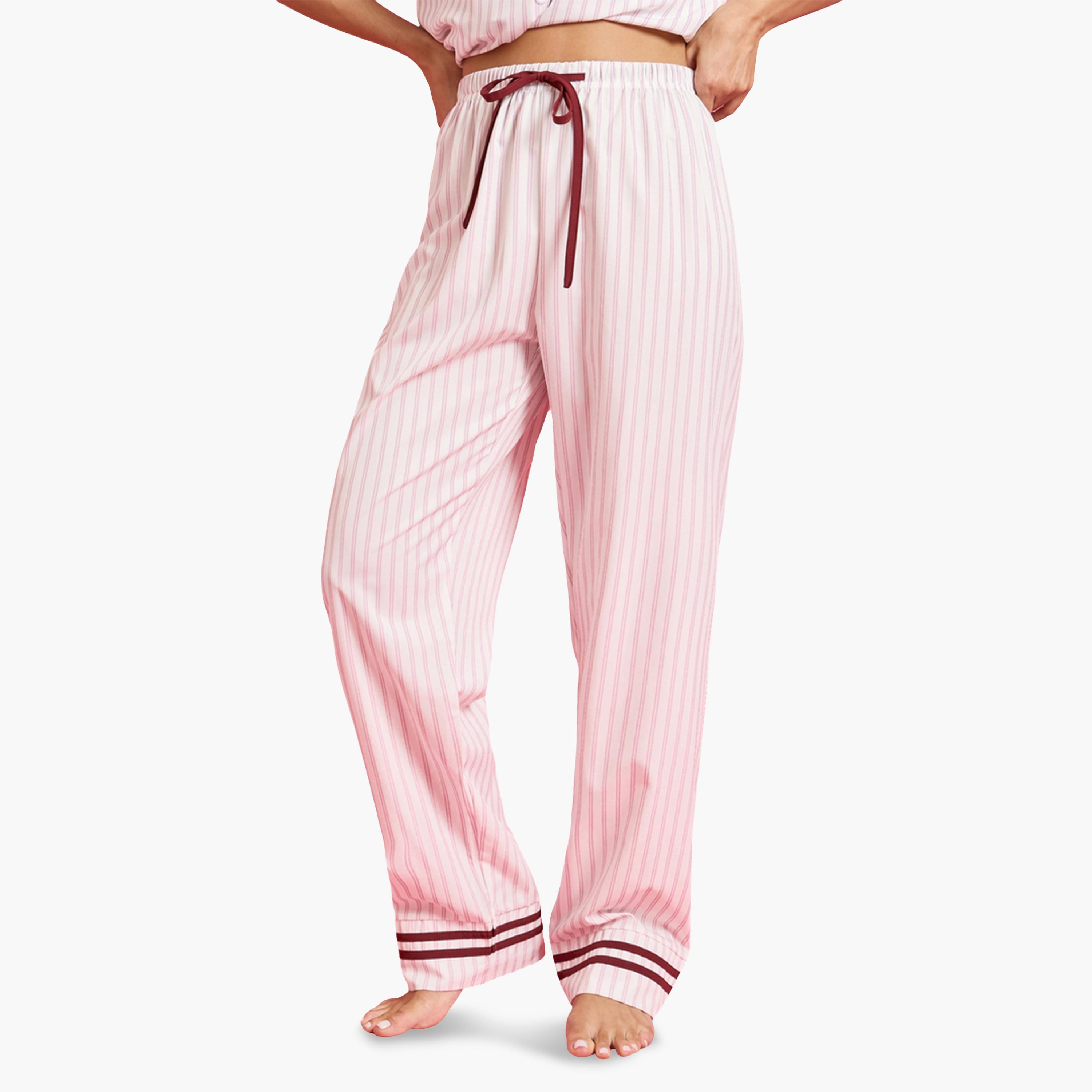 طقم بيجاما من بنطال وقميص بأشرطة ومخطط-women-clothing-nightwear-pyjamas-longsets-image-4