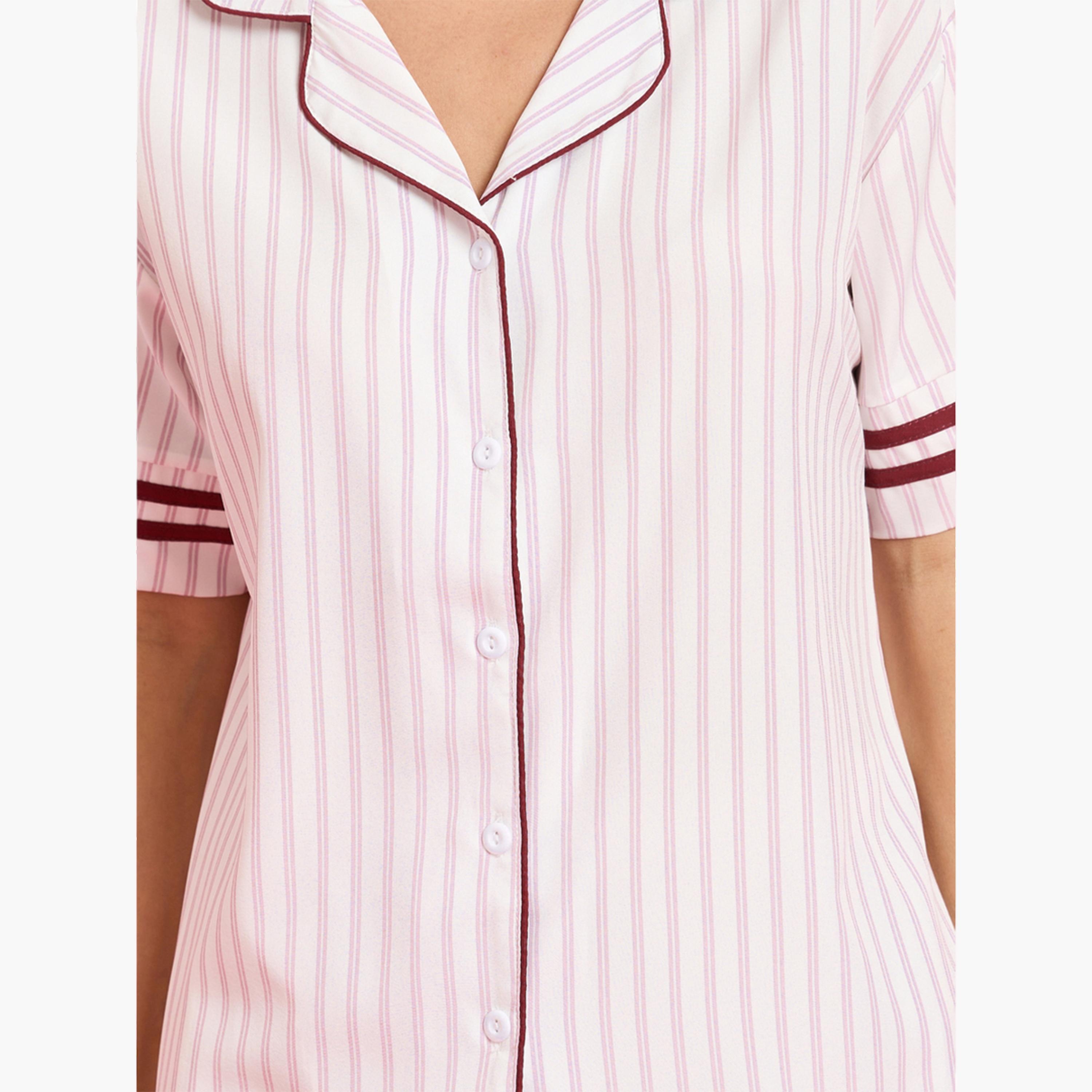 طقم بيجاما من بنطال وقميص بأشرطة ومخطط-women-clothing-nightwear-pyjamas-longsets-image-5