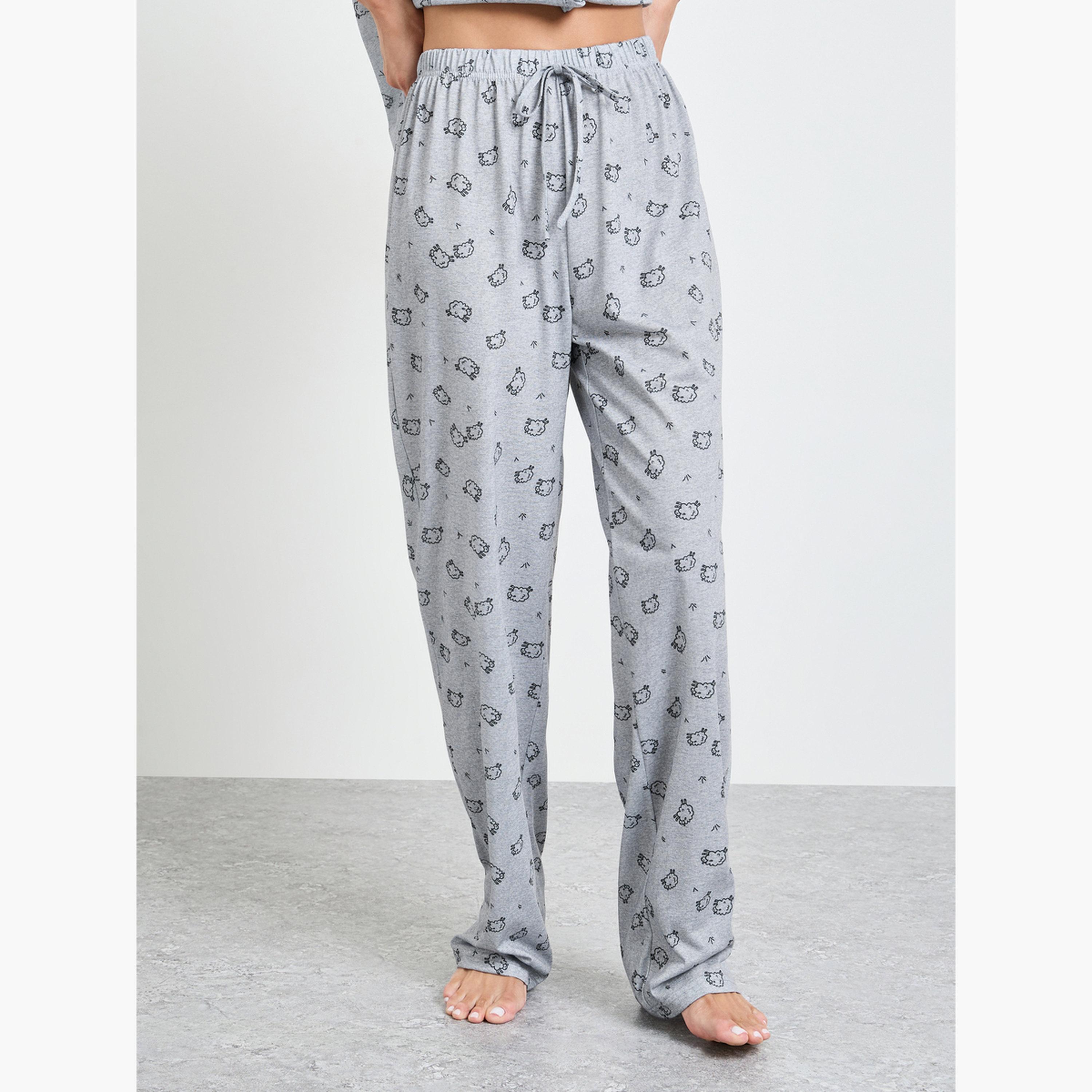 Styli Grey Ruffle Seam Detail Sheep Print Shirt and Pyjama Set-women-clothing-nightwear-pyjamas-longsets-image-4
