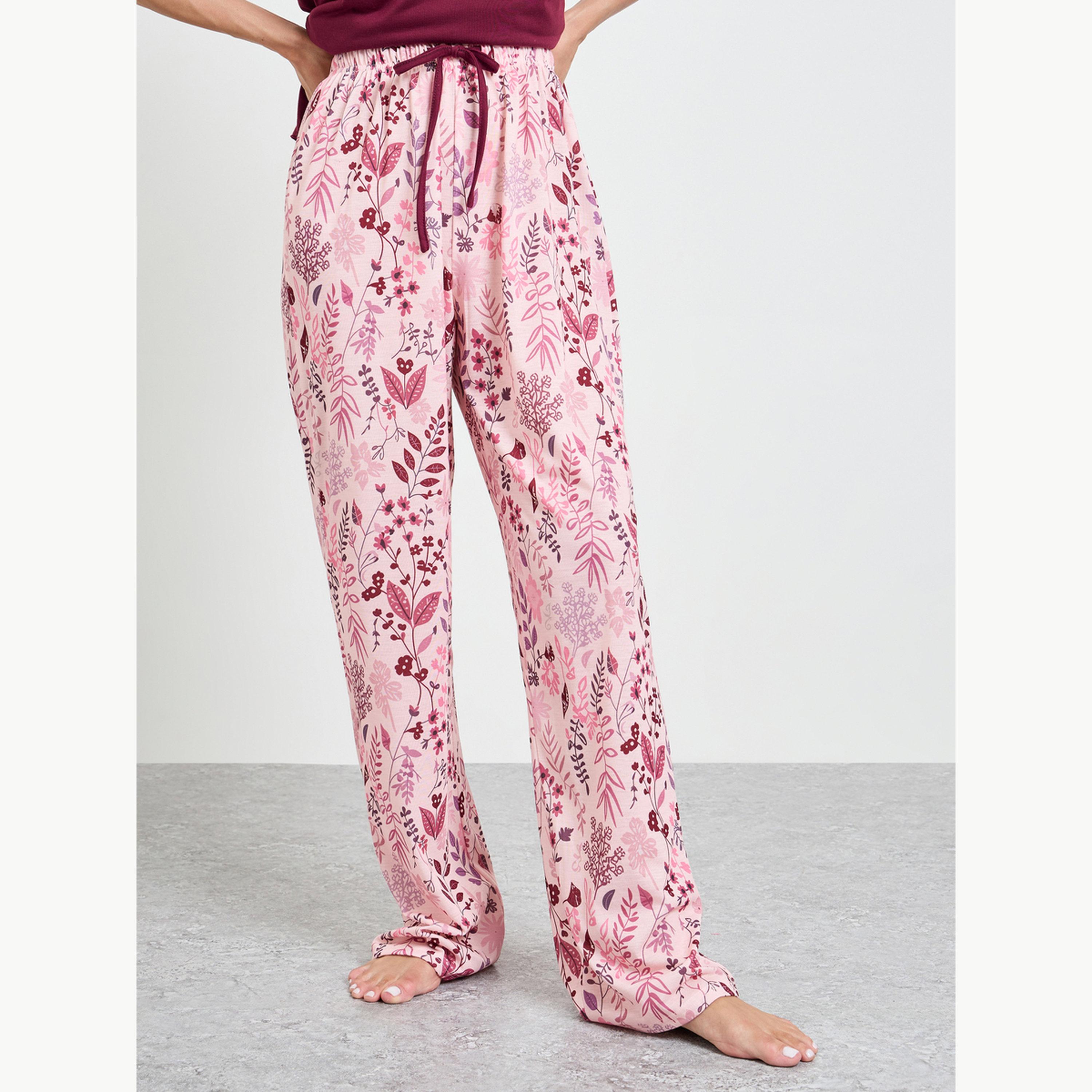 طقم بيجاما من بنطال بطبعة زهور بالكامل وبلوزة دون أكمام بحافة بكشكش-women-clothing-nightwear-pyjamas-longsets-image-4