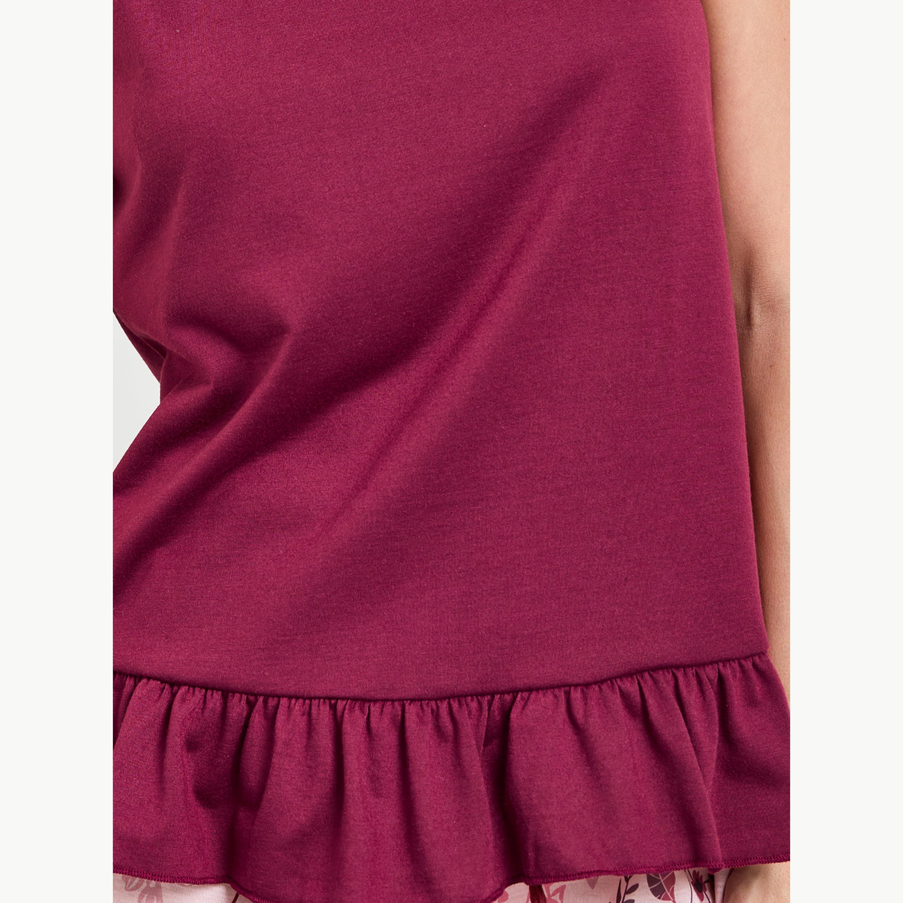 طقم بيجاما من بنطال بطبعة زهور بالكامل وبلوزة دون أكمام بحافة بكشكش-women-clothing-nightwear-pyjamas-longsets-image-5