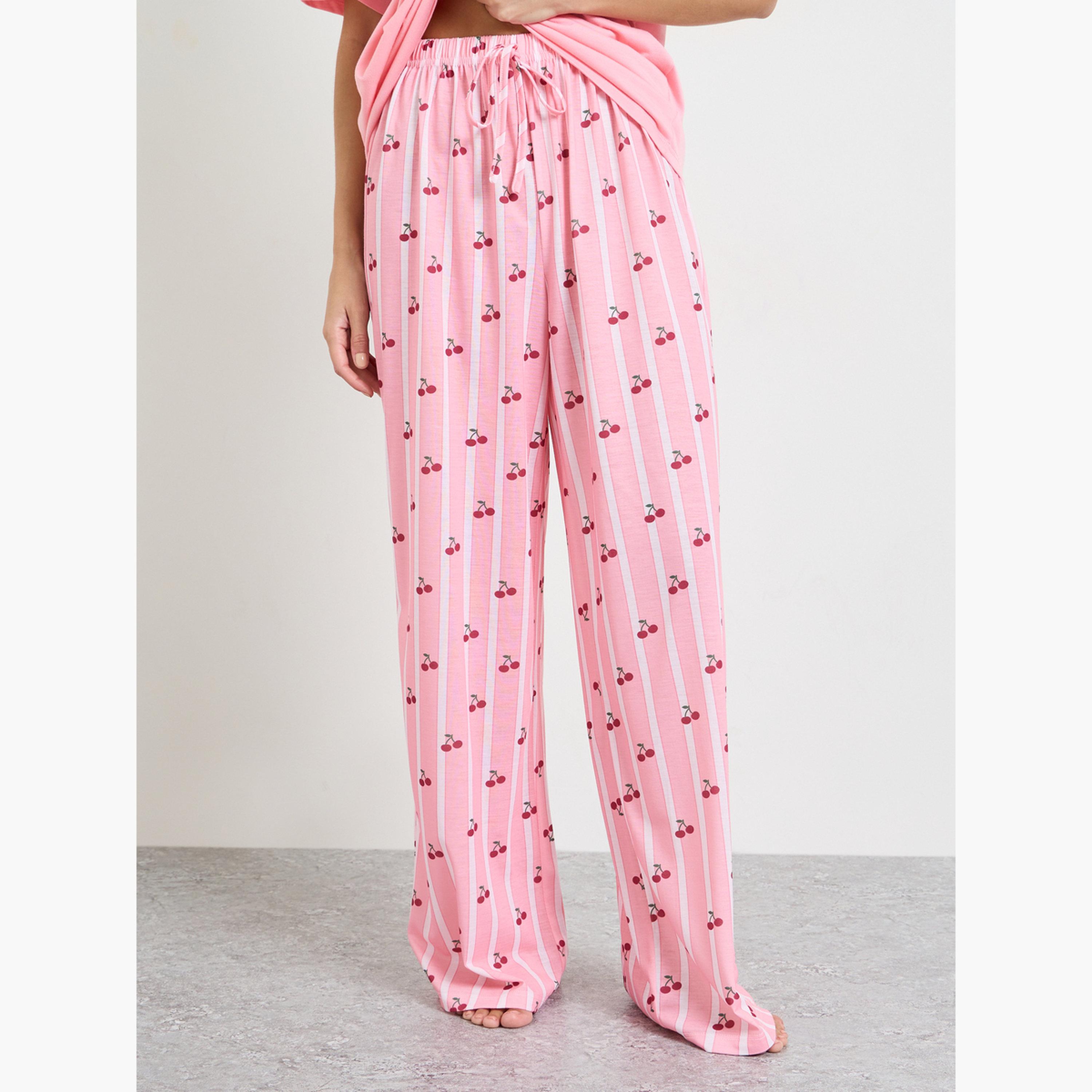 Styli Pink Weekend Graphic Drop Shoulder T-Shirt and Pyjama Set-women-clothing-nightwear-pyjamas-longsets-image-4