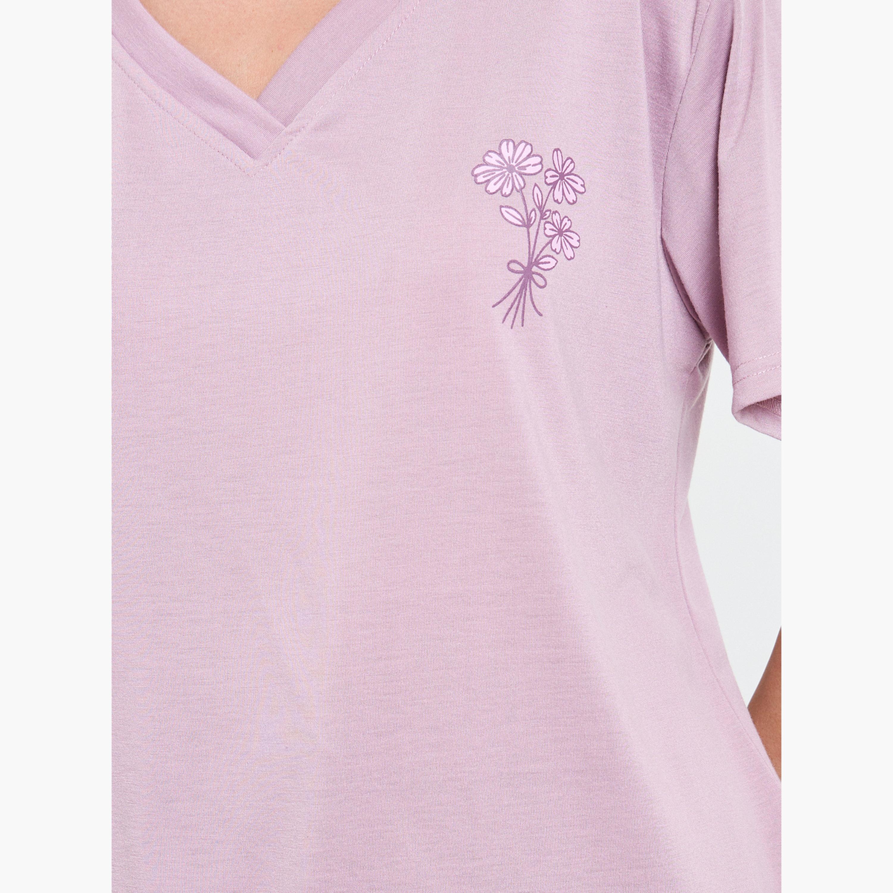 طقم بيجاما من بنطال بحواف مطاطية وتيشيرت بأكتاف منسدلة-women-clothing-nightwear-pyjamas-longsets-image-6