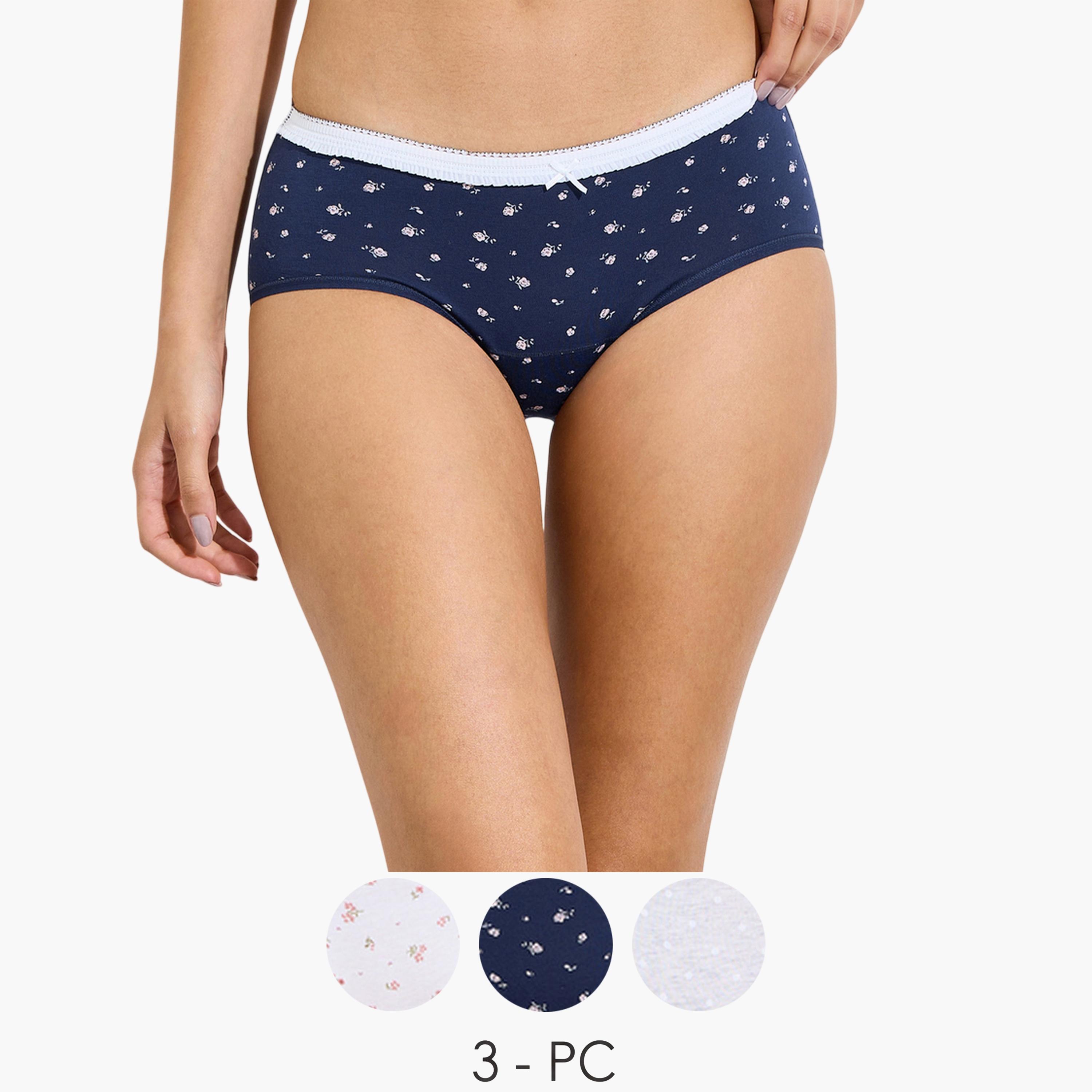 طقم من 3 سراويل داخلية كاملة مطبعة ومتنوعة-women-clothing-lingerie-panties-image-1