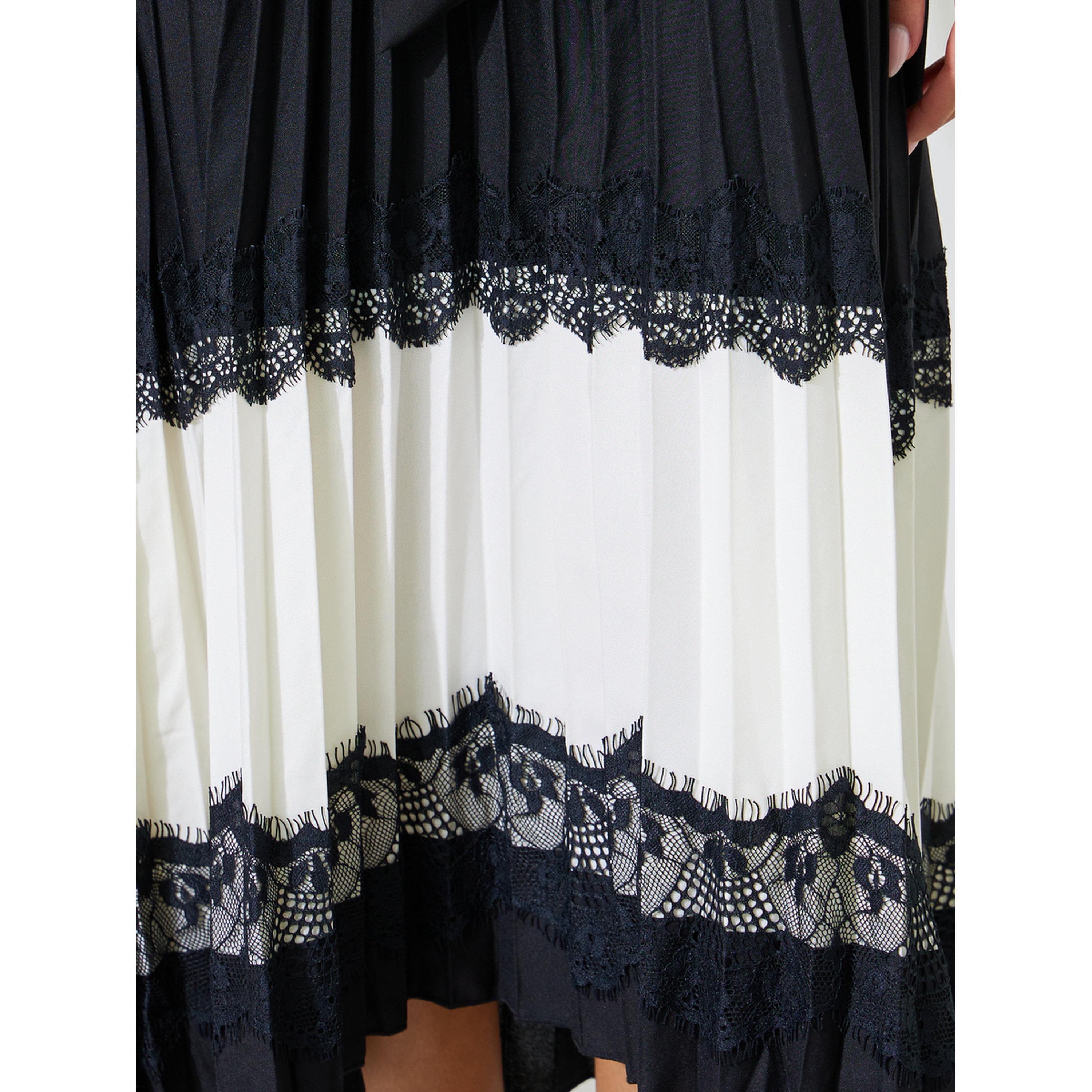 Styli Black Pleated Lace Details Fit and Flare Shirt Midi Dress-women-clothing-dresses-image-5
