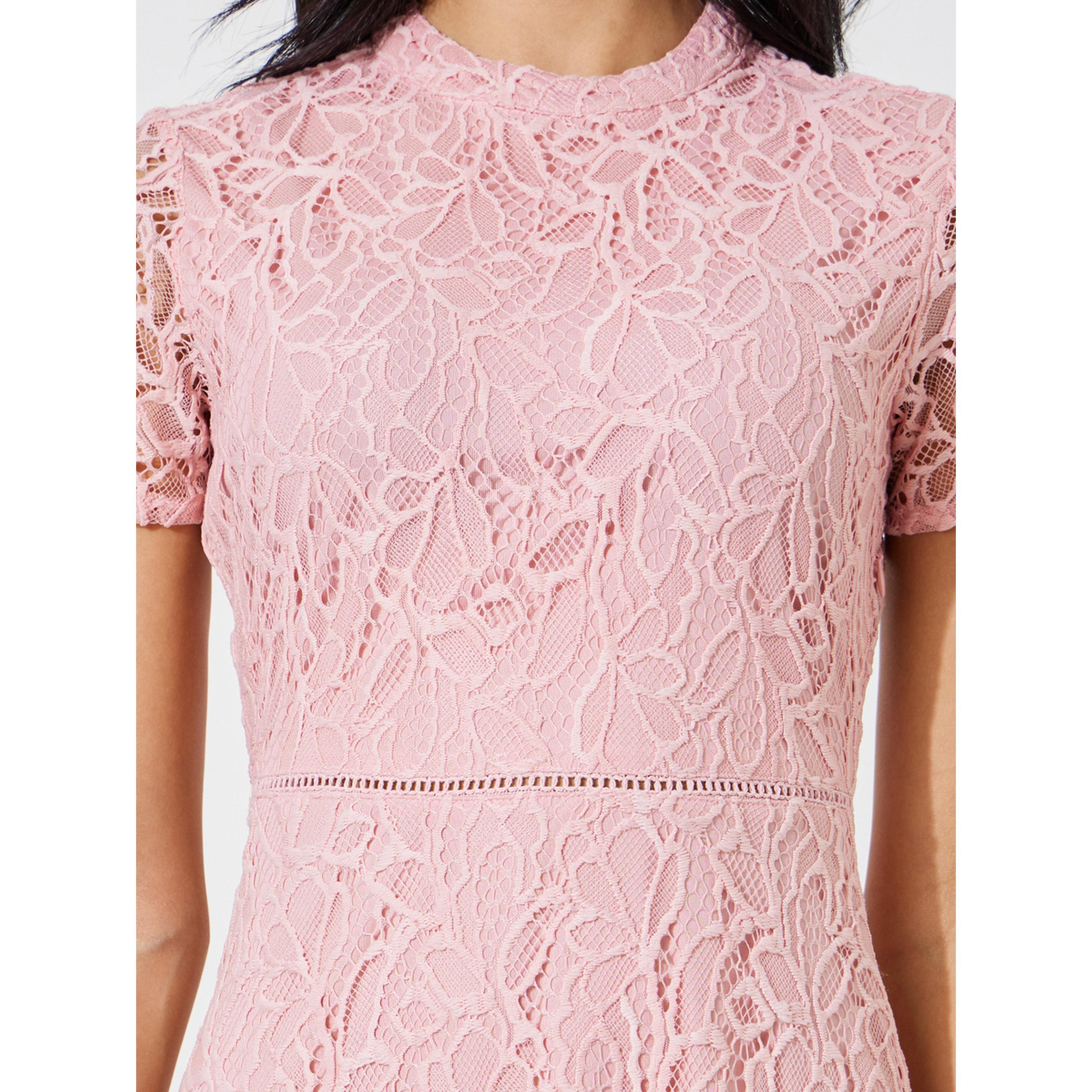 Styli Pink Solid Short Sleeves Lace A-Line Midi Dress-women-clothing-dresses-image-5