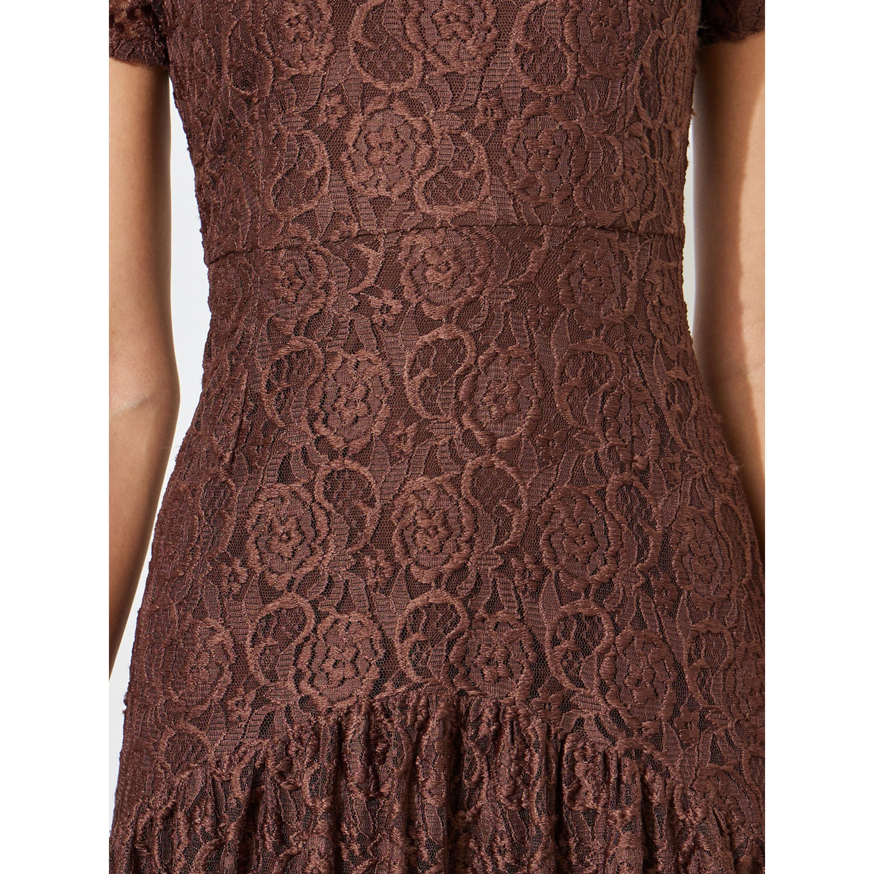 Styli Brown Short Sleeves Lace A-Line Midi Dress-women-clothing-dresses-image-5