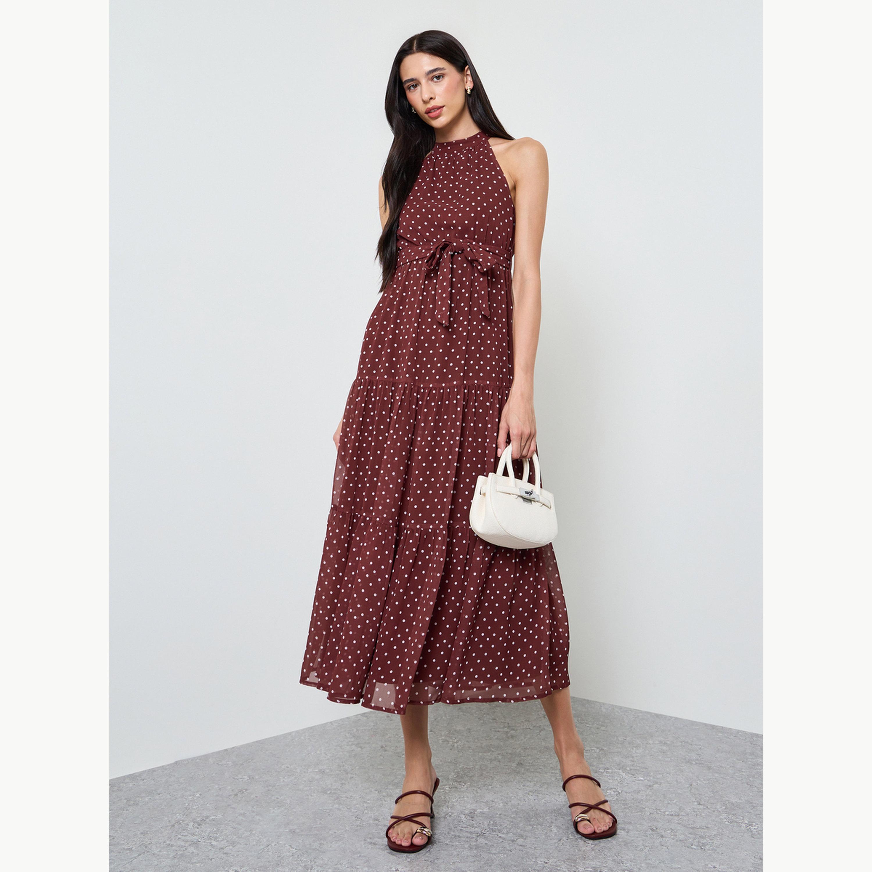 فستان طويل متعدد الطبقات بنمط منقط-women-clothing-dresses-image-1
