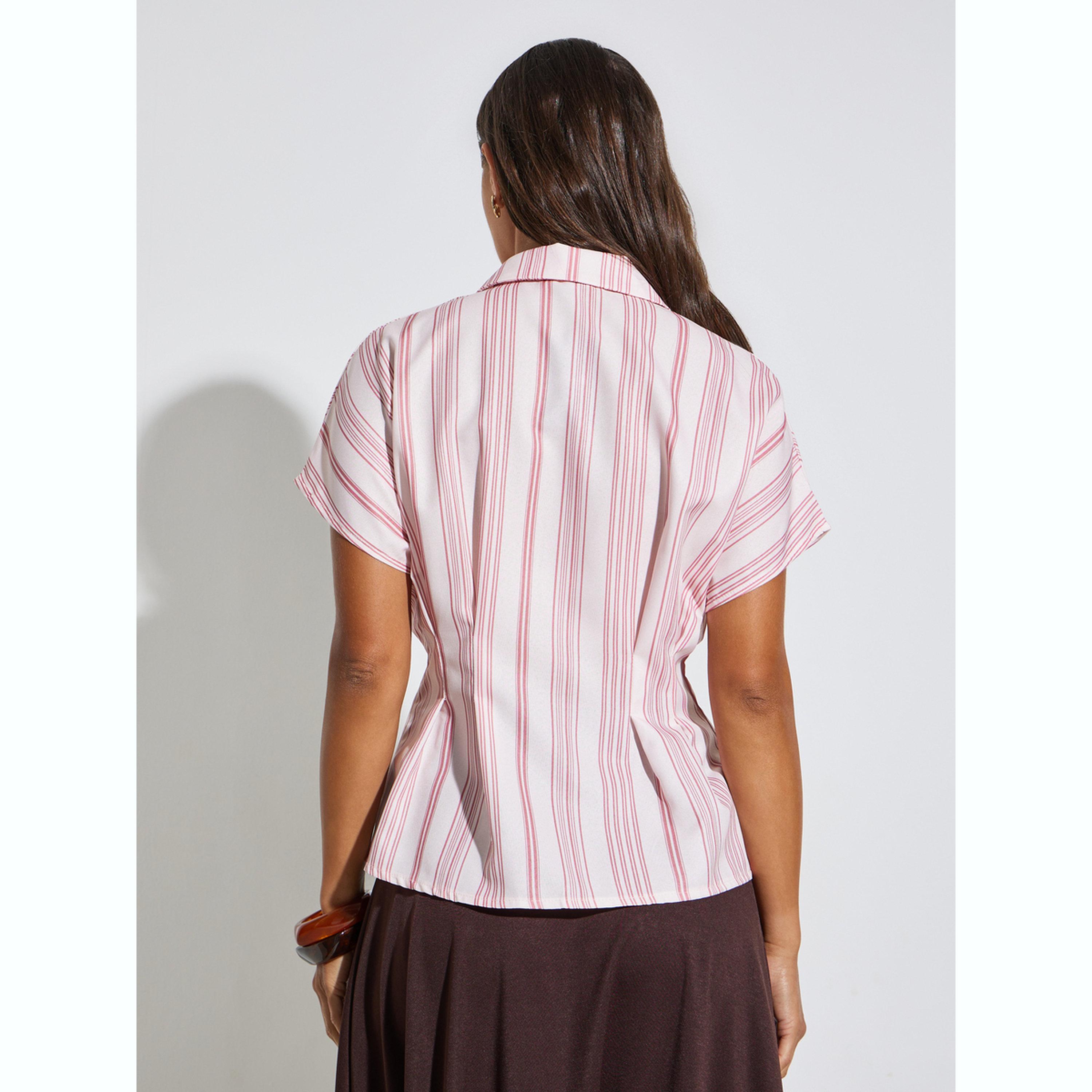 Styli Striped Short Sleeve Shirt-women-clothing-shirtsandblouses-shirts-image-3