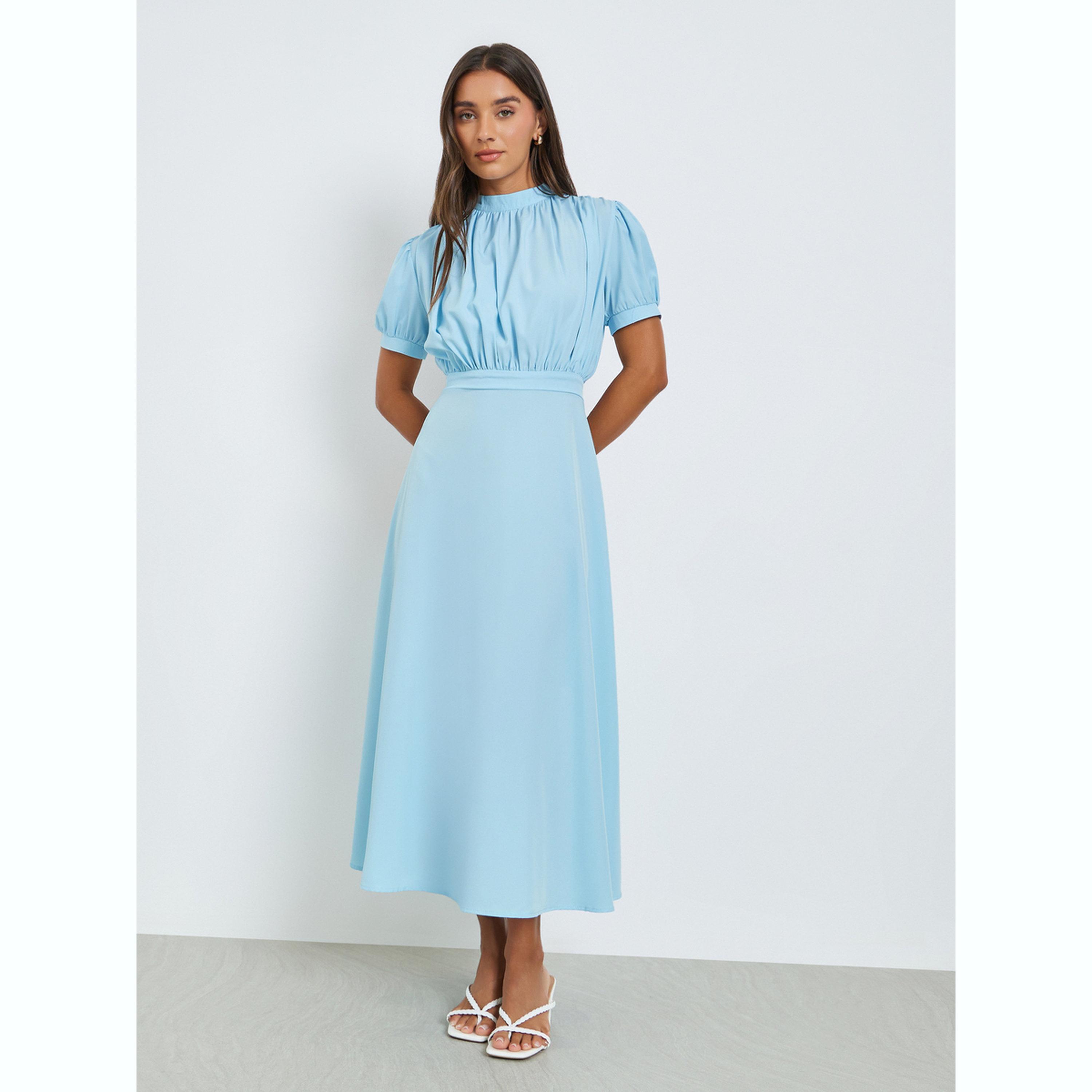 فستان ميدي بحافة واسعة بنمط بلوزون سادة-women-clothing-dresses-image-1