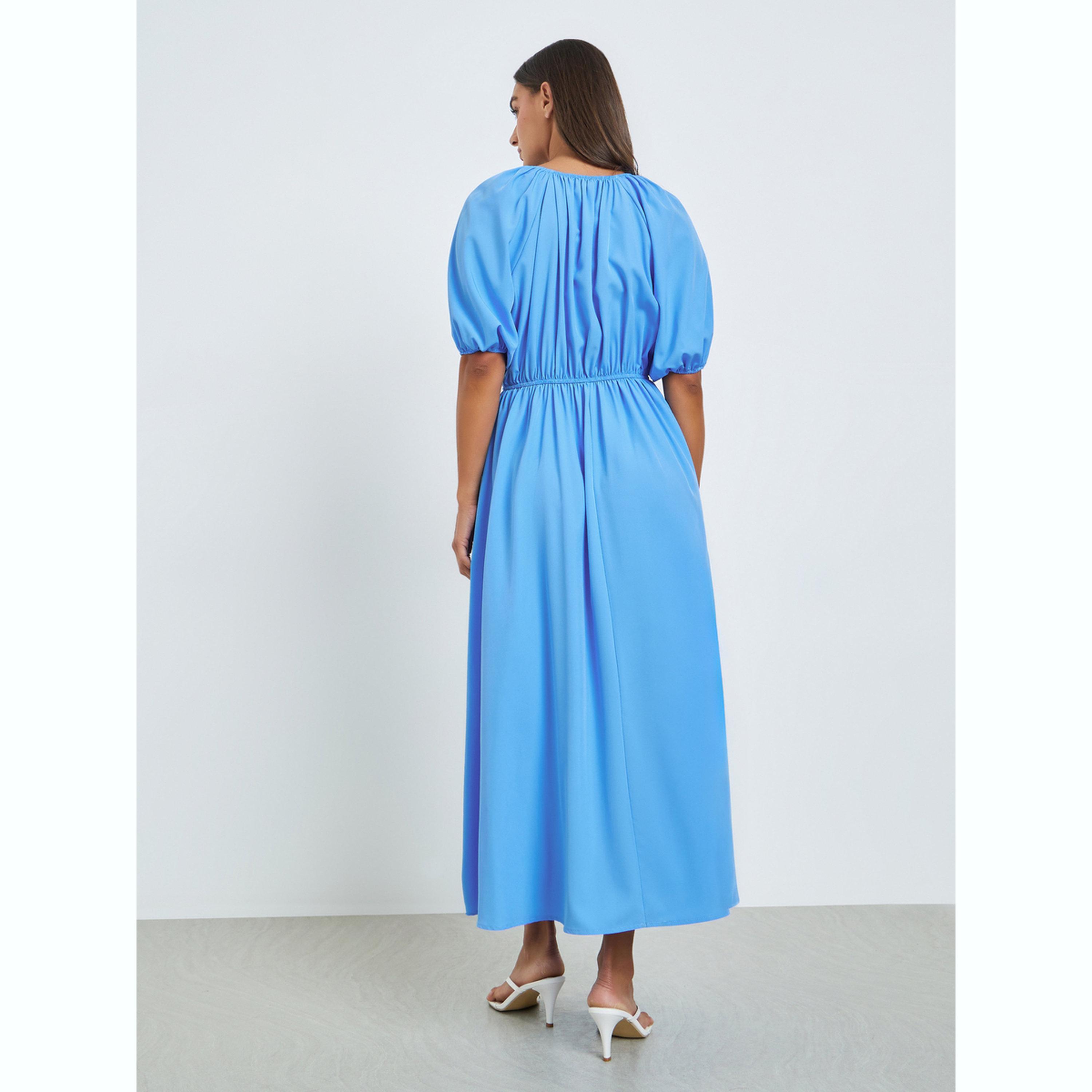 فستان ميدي سادة بأكمام قصيرة-women-clothing-dresses-image-4