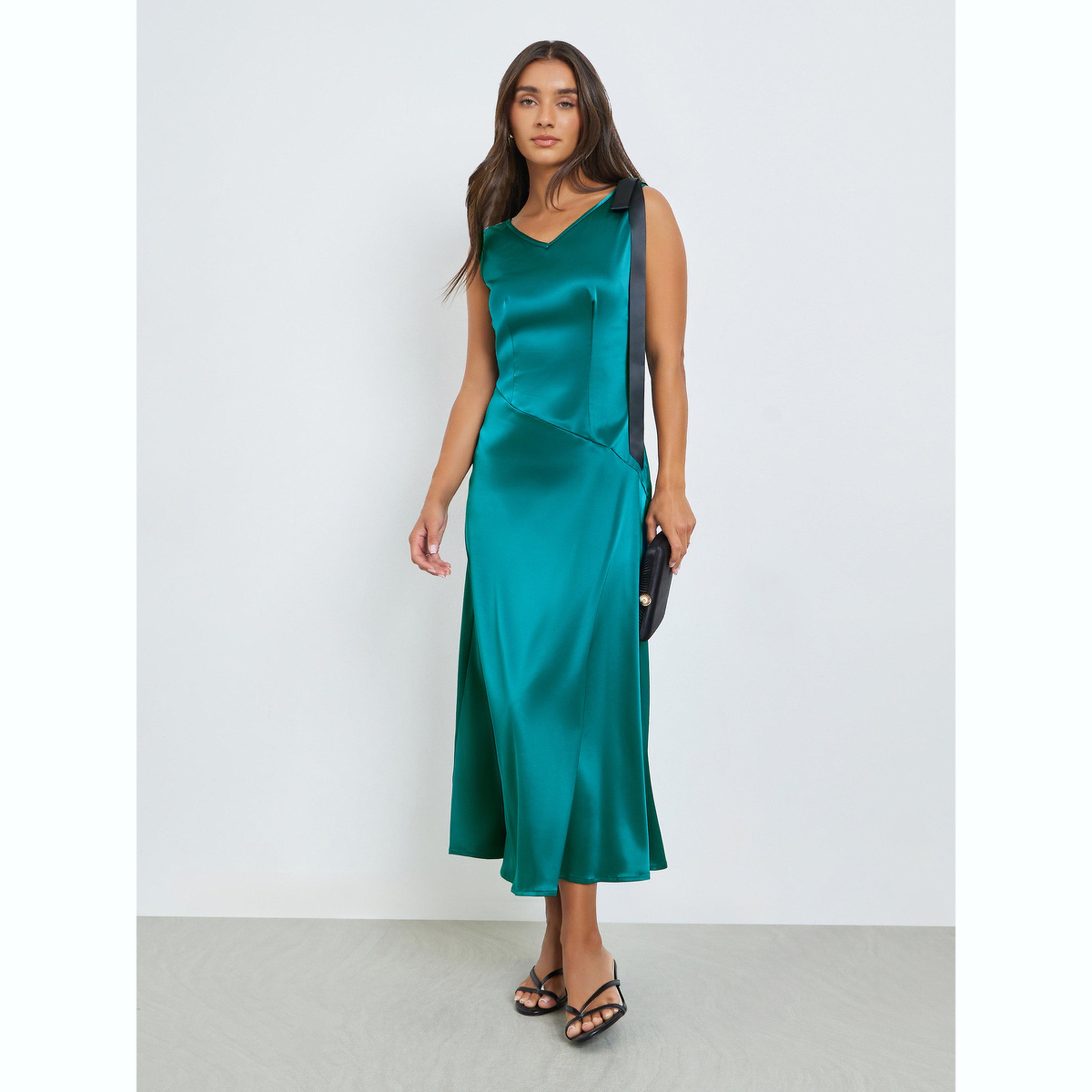 فستان ميدي بحافة واسعة أخضر-women-clothing-dresses-image-1
